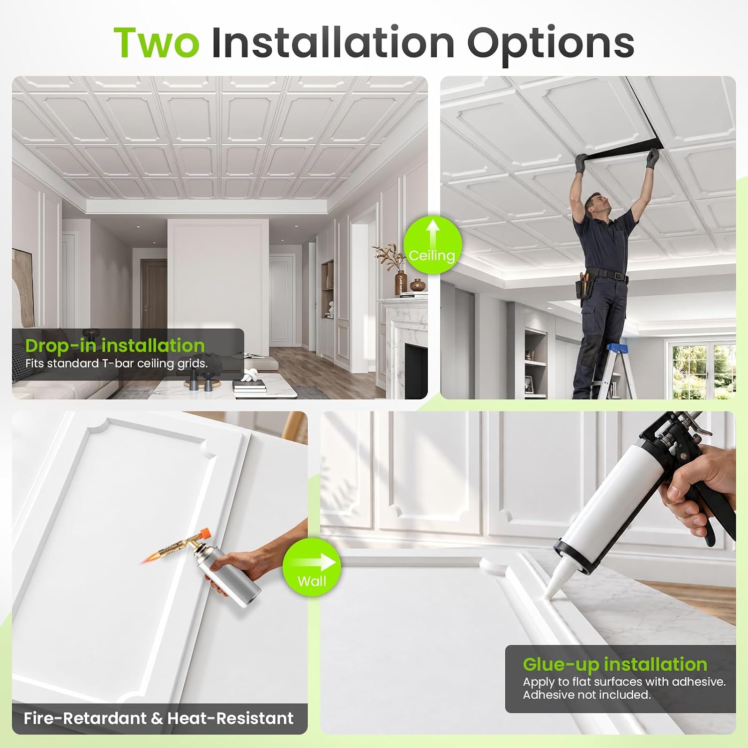 Detalle 2 de LooYee 2 x 4 ft PVC Drop Ceiling Tiles, White, Waterproof, 24-Pack
