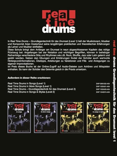 Detalle 2 de HAL LEONARD Real Time Drums 1 (D), raccolta per batteria con registrazioni online