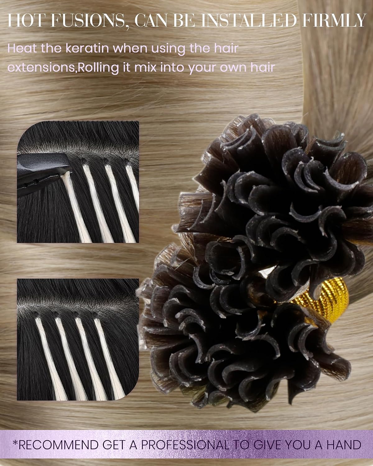 Detalle de LaaVoo Bondings Extension Echthaar (55 cm) mit Keratin-Bondings – Balayage Blond Ombre, 50 g, U-Tip