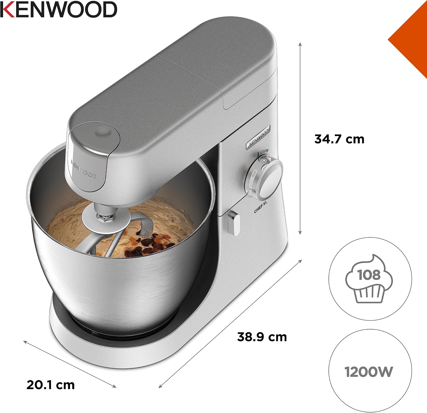 Detalle de Kenwood KVL4100S Impastatrice Planetaria Chef XL: potenza 1200W, ciotola da 6,7 L e 3 ganci inclusi