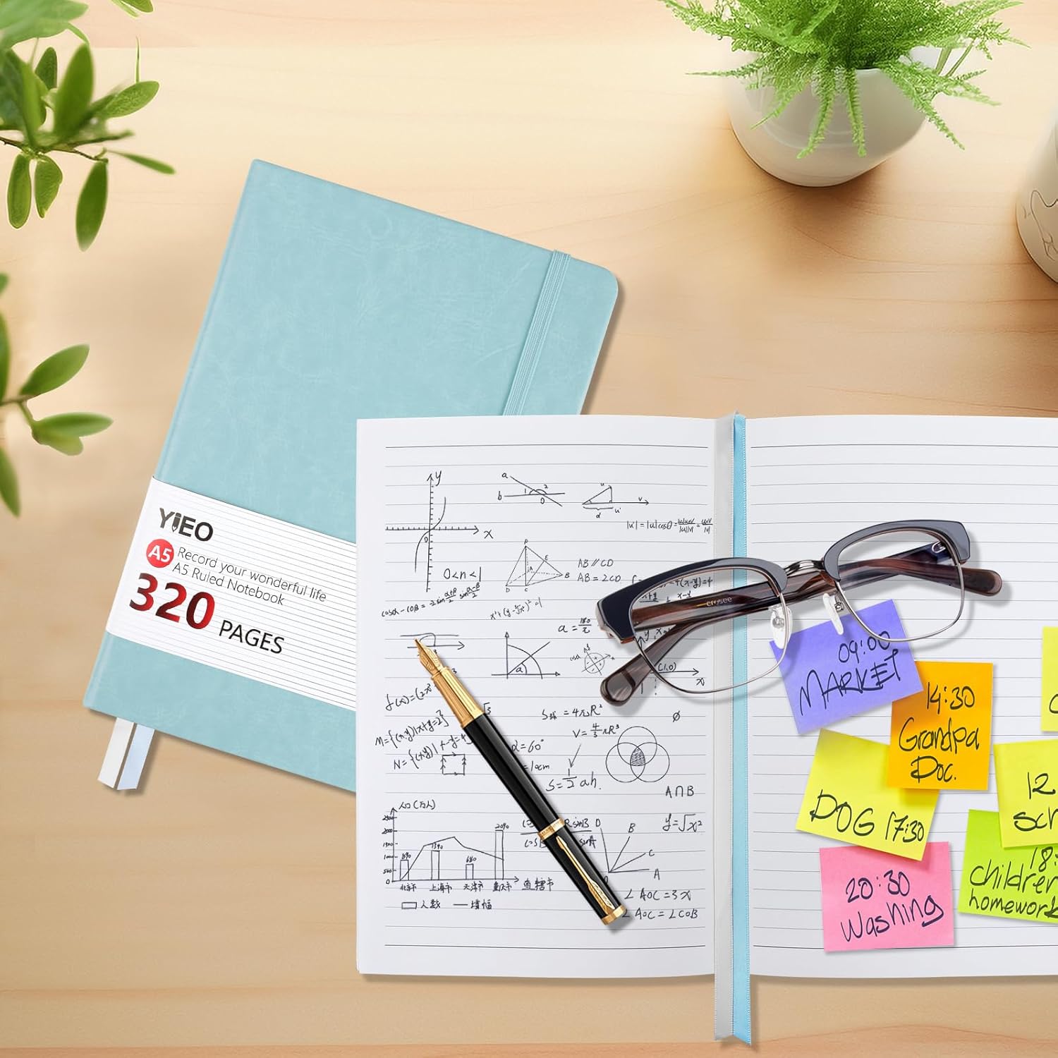 Detalle 2 de YIEO A5 Hardback Lined Notebook (320 Pages) in Light Blue
