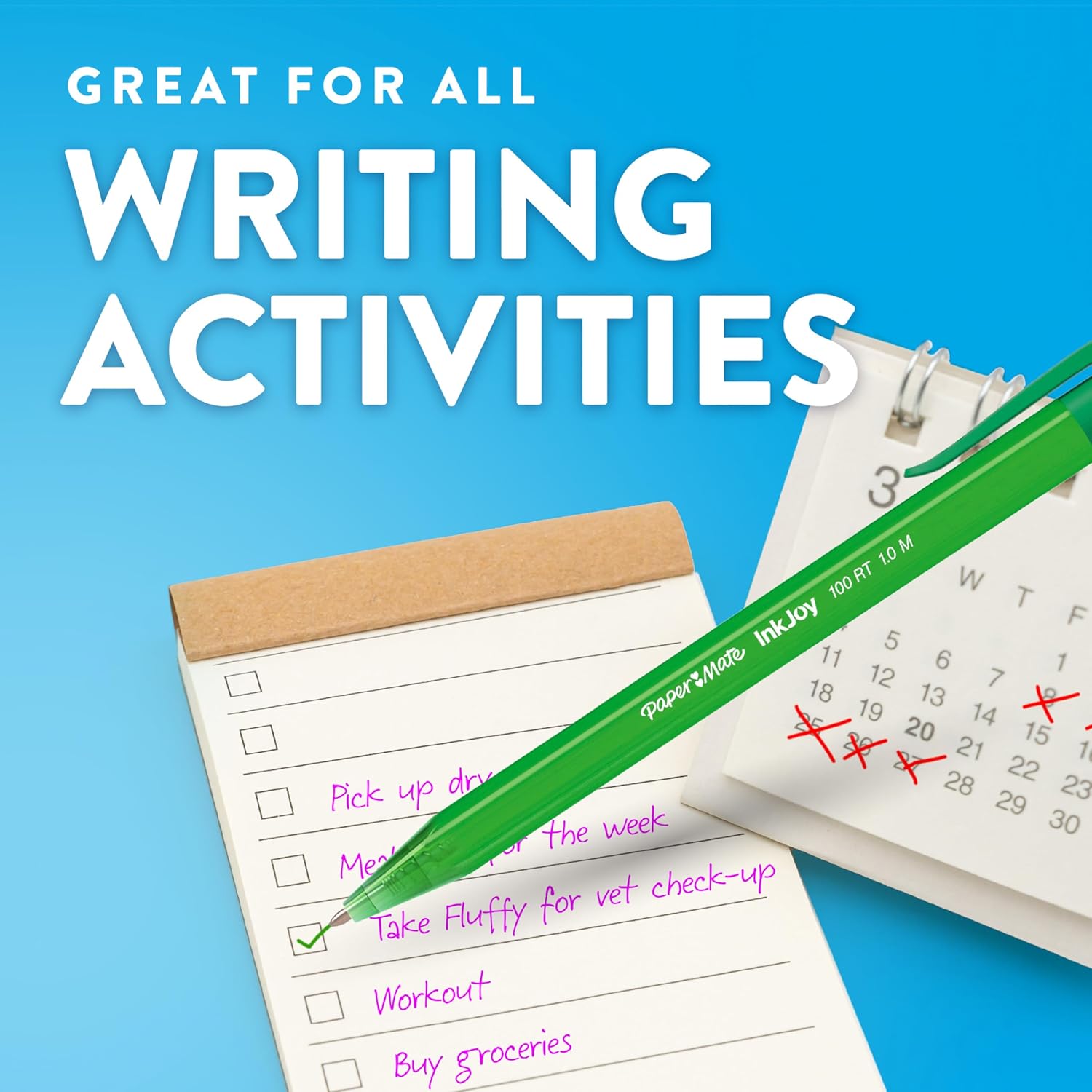 Thumbnail 6 de Paper Mate InkJoy 100RT penna a sfera retrattile rossa, punta media 1,0 mm (confezione da 20)