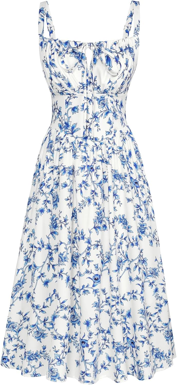 Detalle de SCARLET DARKNESS Sommerkleid Damen – Vintage Boho Kleid mit Spaghetti-Trägern