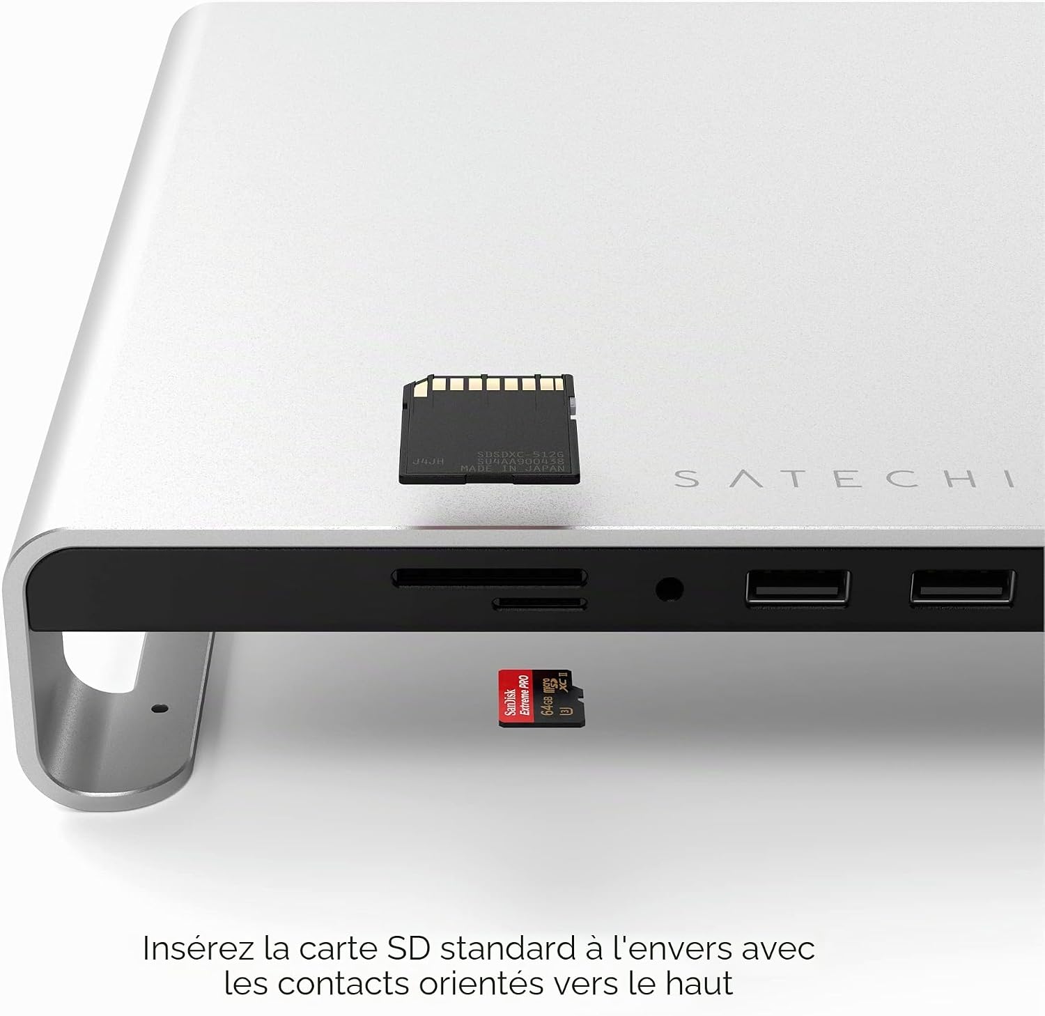 Detalle de Satechi Type-C Aluminium Monitor Stand Hub with USB-C Data, USB 3.0, Micro/SD Card Slots & 3.5mm Headphone Jack – Compatible Apple Studio Display et iMac
