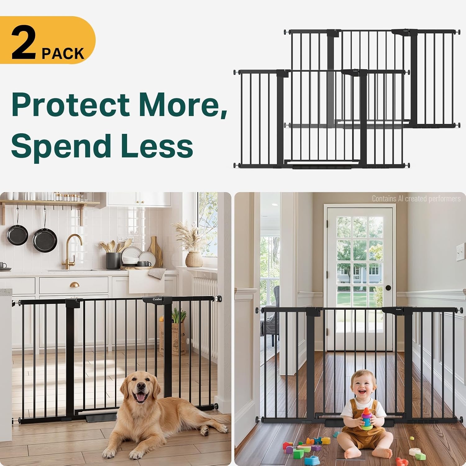 Detalle 2 de Cumbor S7V2 Baby Gate 2-Pack, 30–54-Inch Wide, Auto-Close