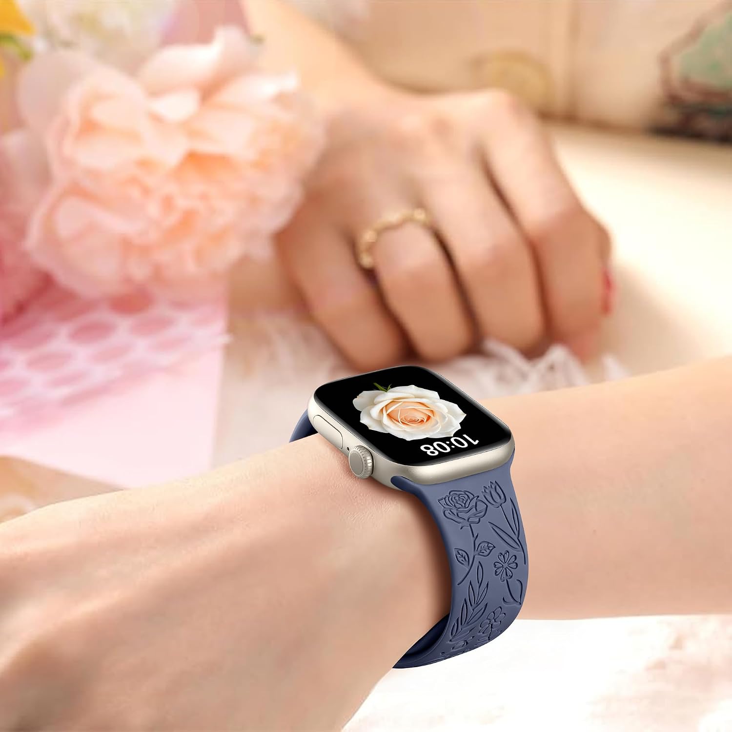 Thumbnail 5 de SNBLK 6-Pack Floral Engraved Silicone Apple Watch Bands, Sunflower and Rose Designs