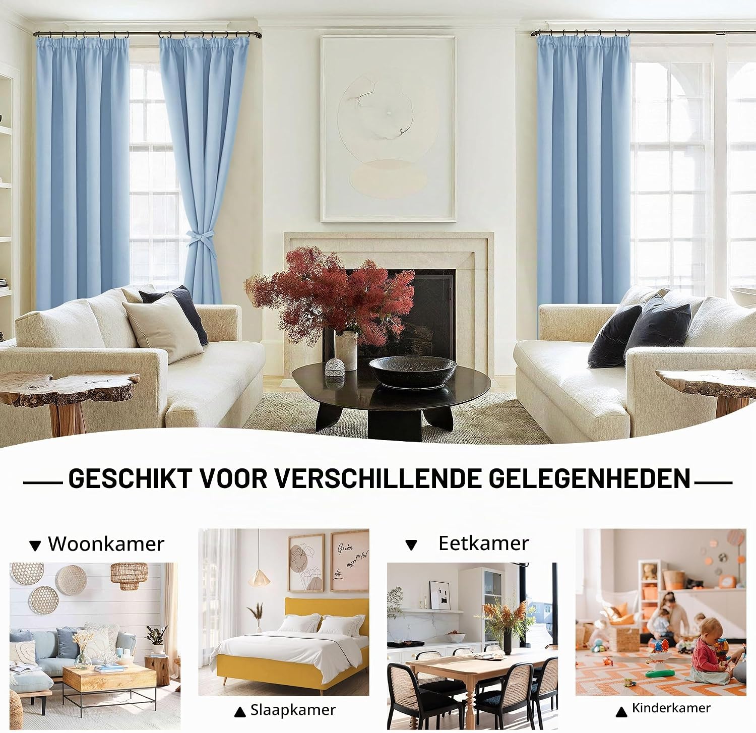 Detalle de DWCN DWEU-EDZGB-CD-5596-13 verduisterende gordijnen met plooiband, lichtblauw