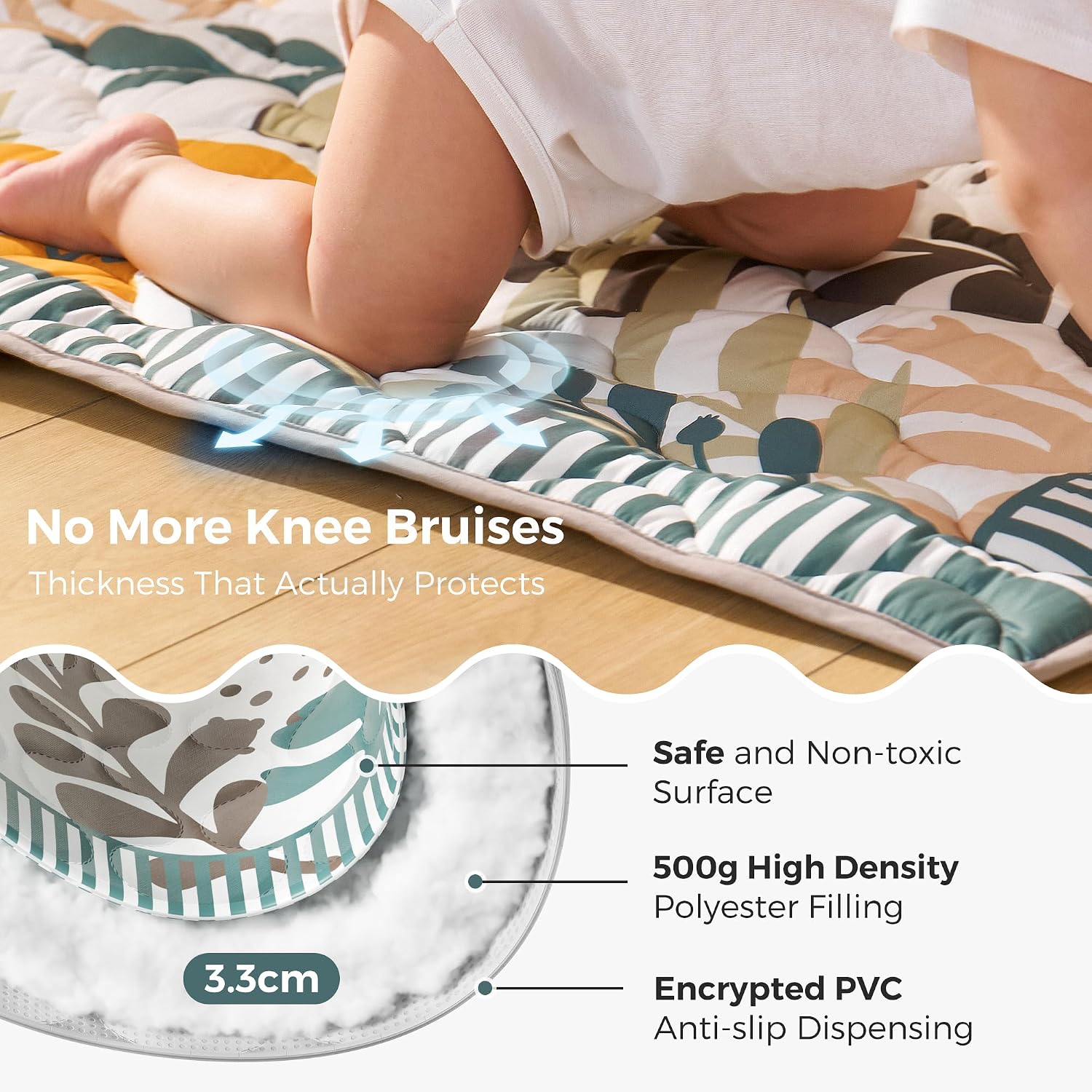 Detalle de momcozy Baby Play Mat for Floor (127 x 127cm) – thickened, waterproof, non-slip foldable playpen mat in Forest World