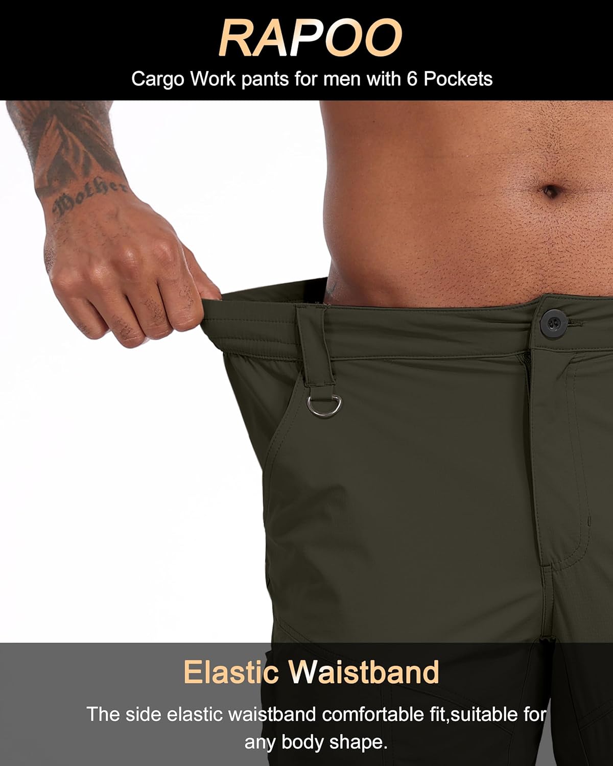 Thumbnail 2 de Rapoo Mens Hiking Pants: Lightweight, Water-Resistant Nylon Cargo Pants with 6 Pockets