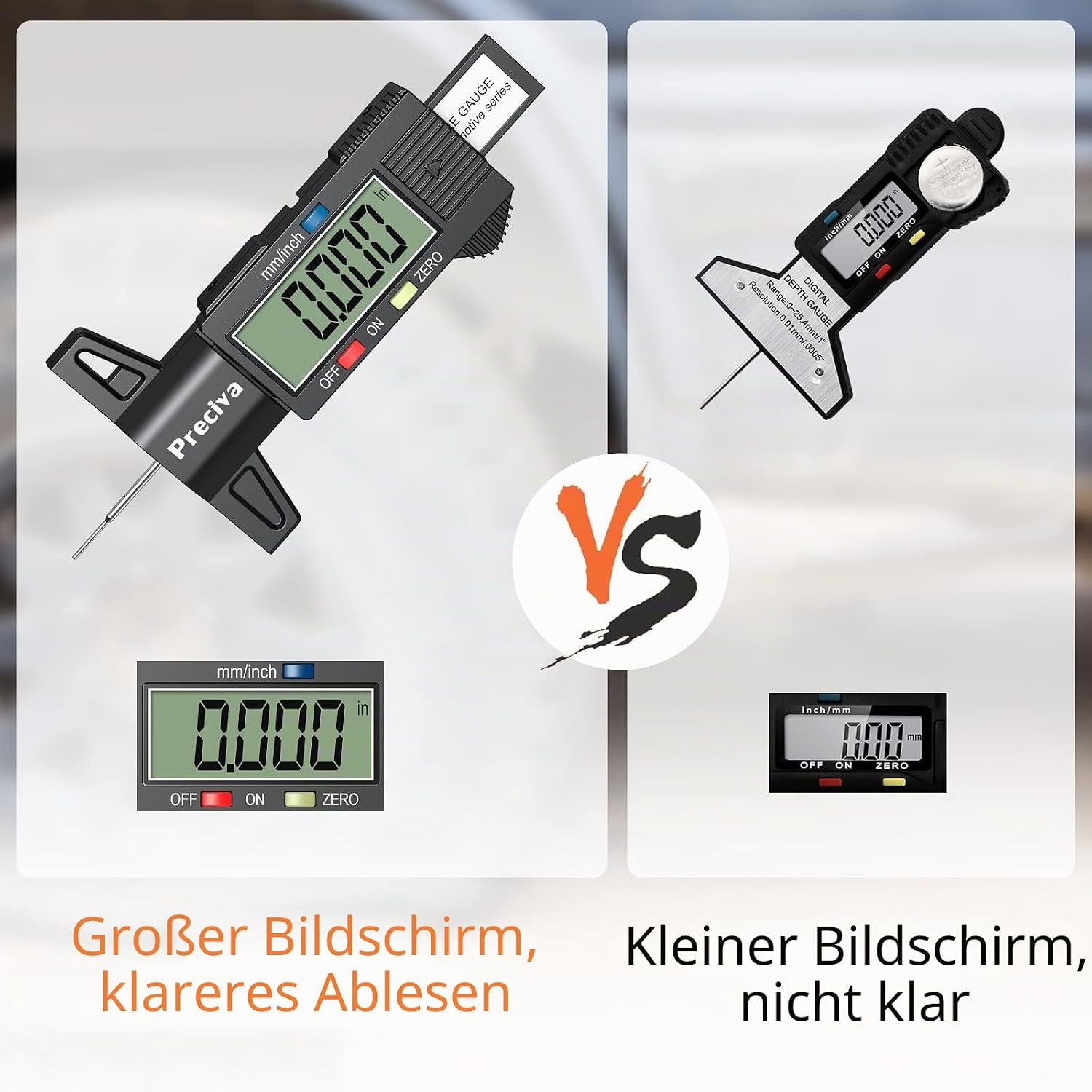 Thumbnail 1 de Preciva Reifen-Profilmessgerät Profiltiefenmesser 0–25 mm mit LCD-Display und Ersatzbatterie