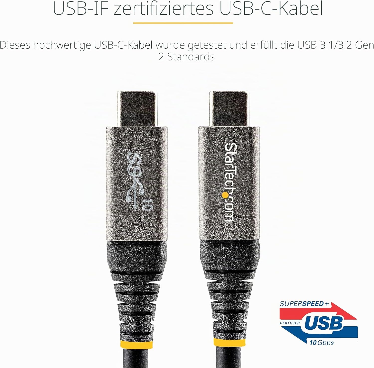 Detalle de StarTech.com USB-C-zu-USB-C-Kabel 1 m (10 Gbps, USB-IF zertifiziert) USB31CCV1M