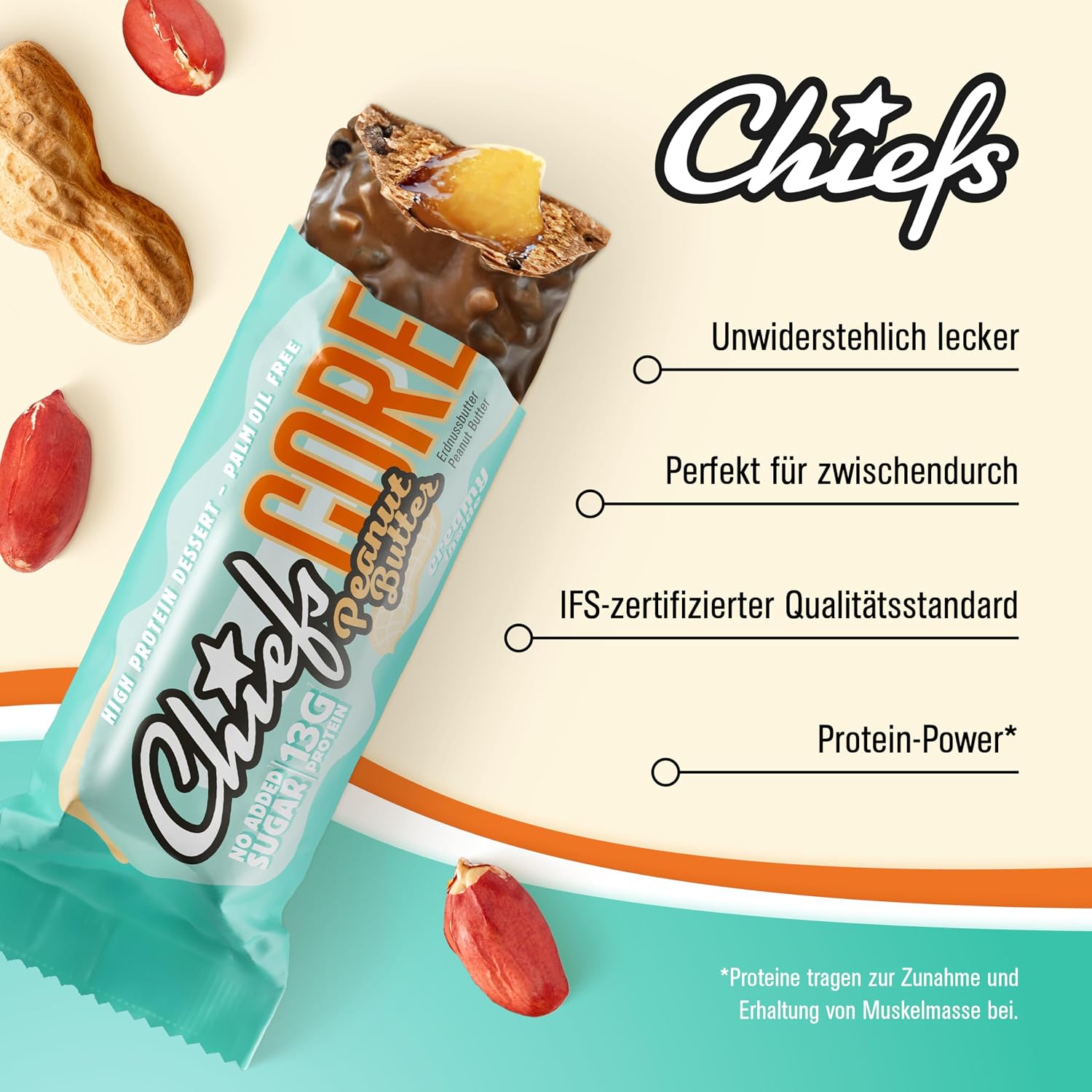 Detalle 1 de CHIEFS High Protein Riegel 12×40 g Proteinriegel 🍫