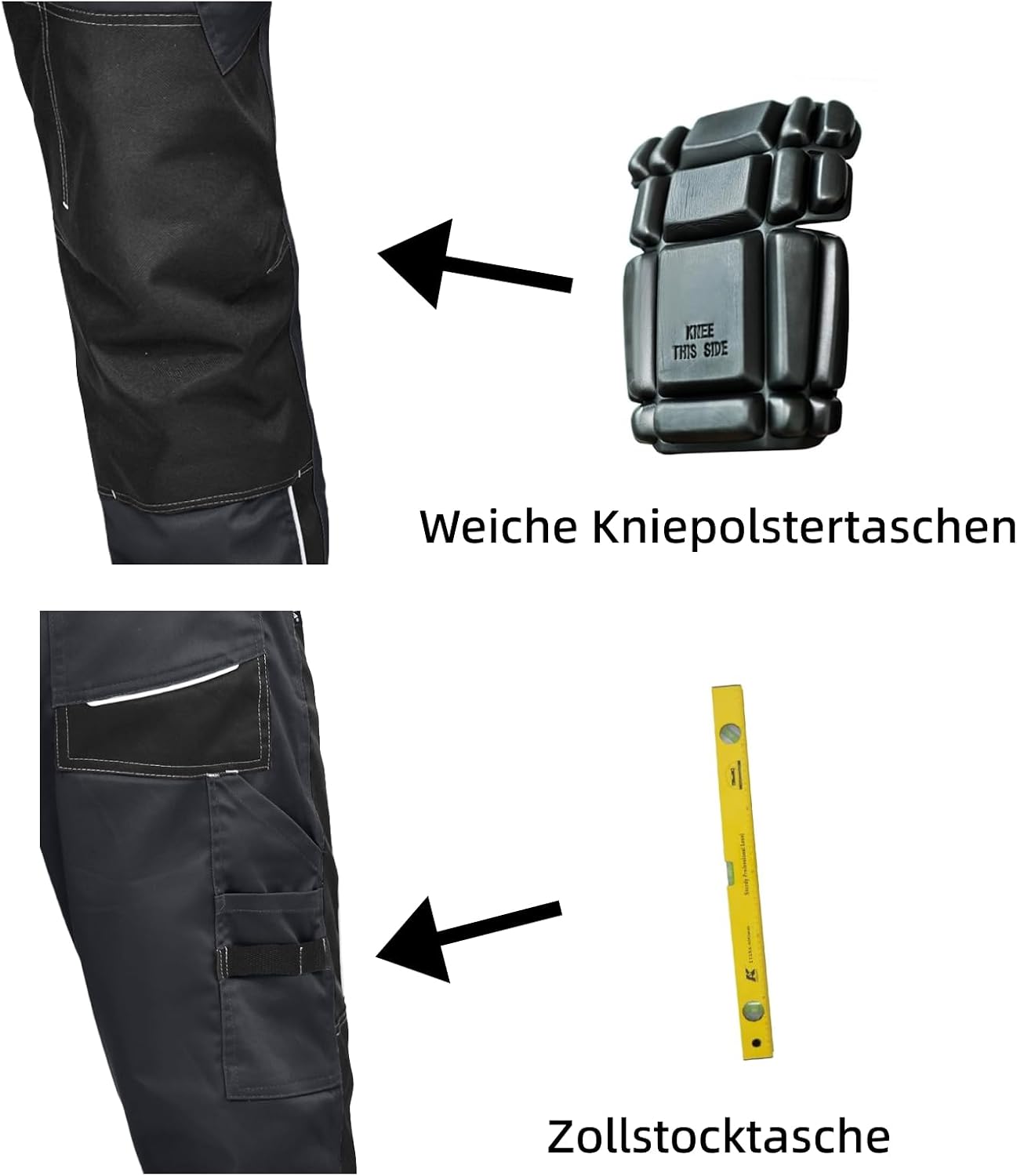 Detalle de WORK IDEA Herren Stretch-Arbeitshose mit zahlreichen Taschen und Werkzeugtaschen – robust, flexibel und praktisch