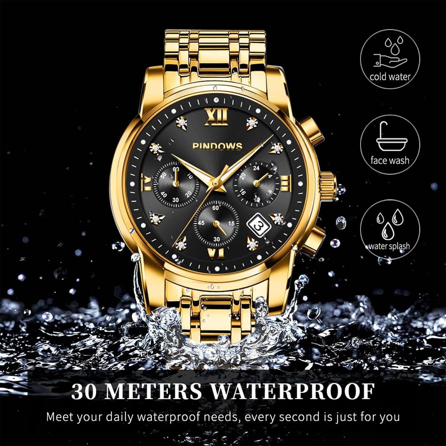 Detalle de PINDOWS Herrenuhr Quarz Luxus 30 m