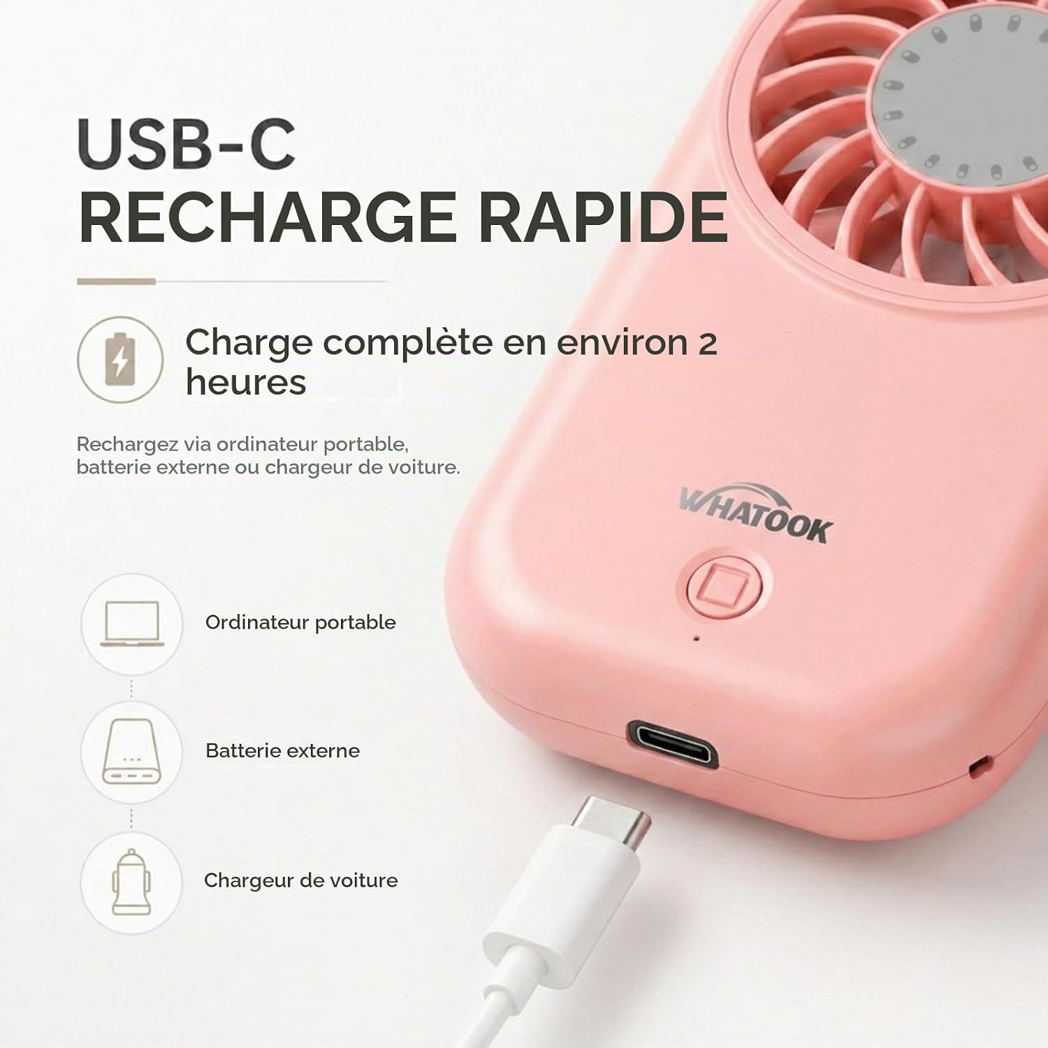 Thumbnail 3 de WHATOOK X30 draagbare mini-ventilator, 5 snelheden en USB-C
