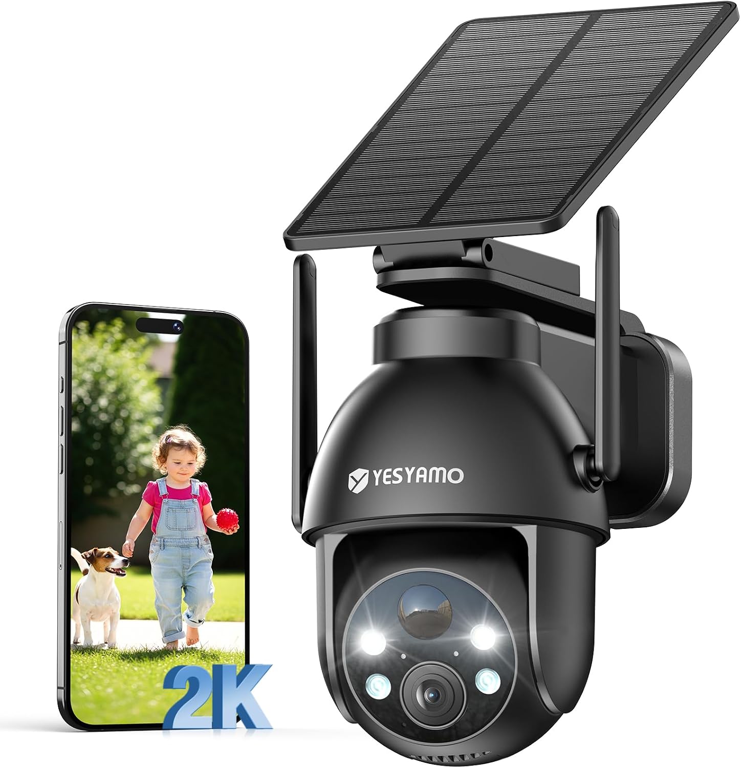 Detalle de YESYAMO 2K Telecamera Wifi Esterno Senza Fili con Pannello Solare: Sorveglianza 360° e Notte a Colori