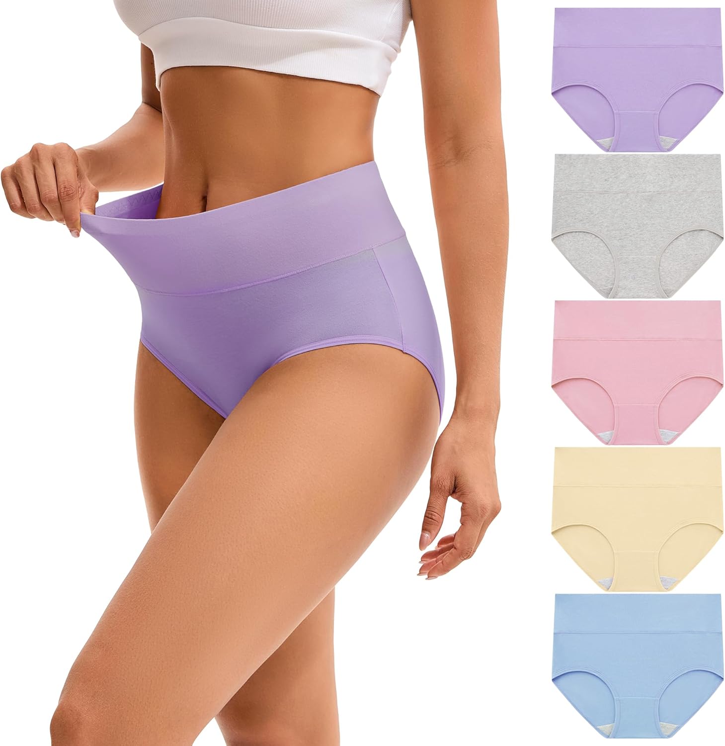 Thumbnail 6 de INNERSY Damen Slips aus Baumwolle mit Stretch, hohe Taille – 5er-Pack