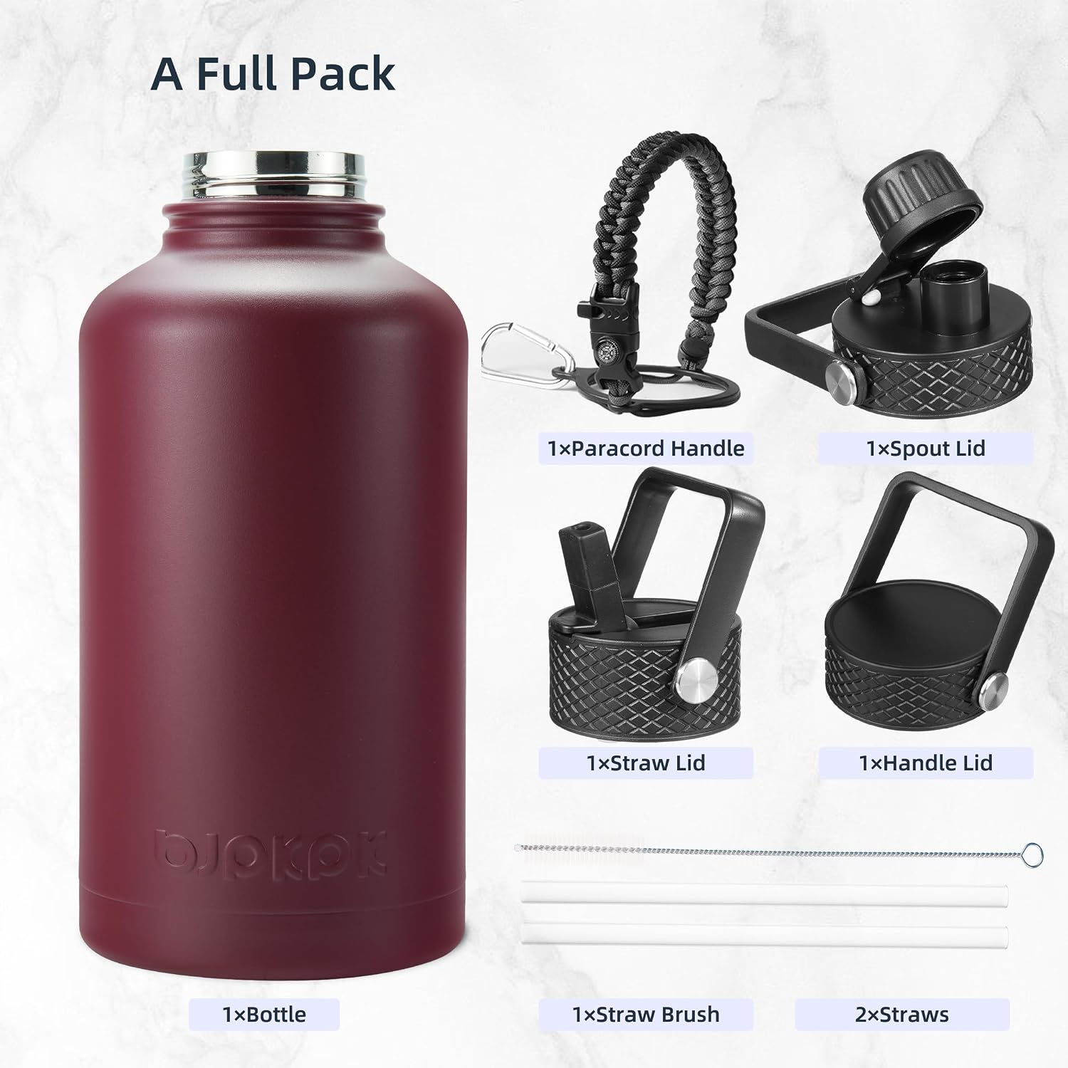 Detalle 2 de BJPKPK Half Gallon Insulated Water Bottle with Straw Lid (64oz) in Brick Red