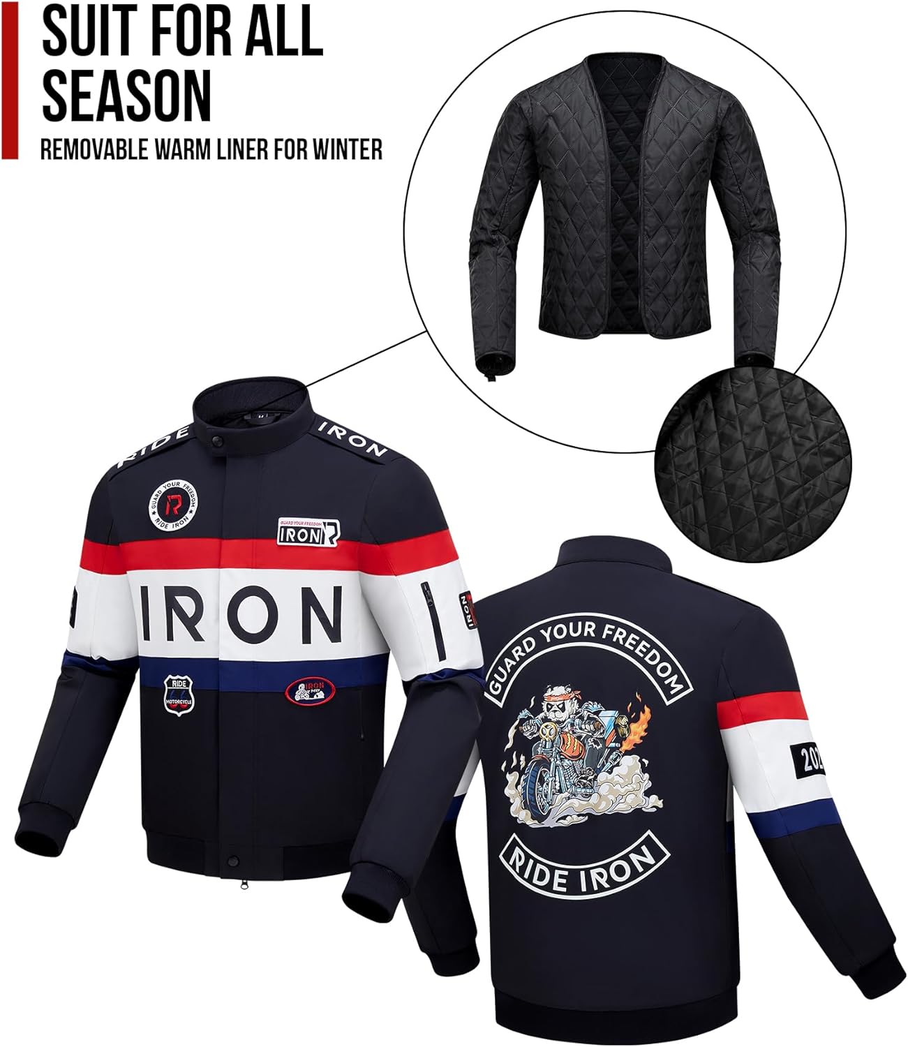 Thumbnail 5 de RIDEIRON Blouson moto homme avec protections CE et doublure amovible 4 saisons