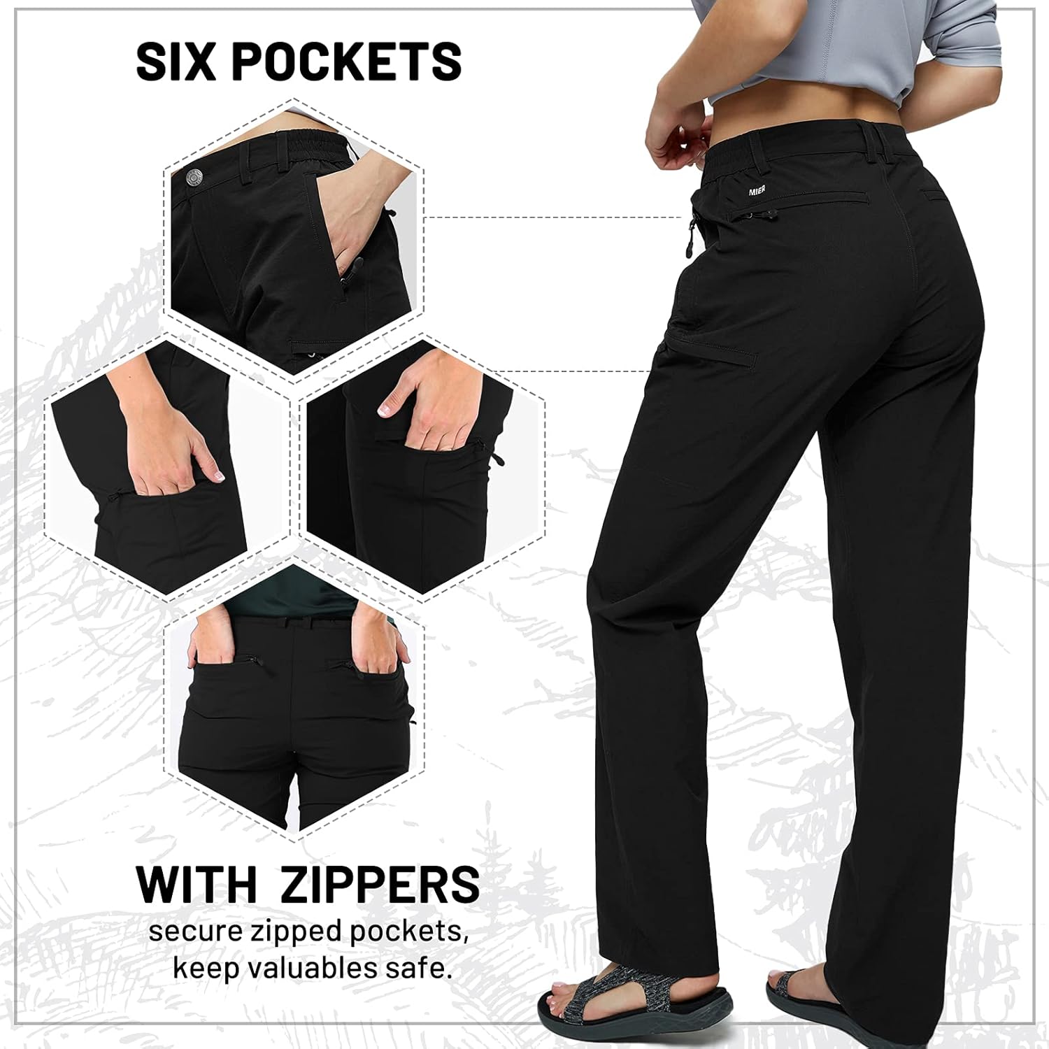 Detalle 2 de MIER Women’s Quick Dry Cargo Pants (Lightweight Tactical Hiking Pants) with 6 Pockets