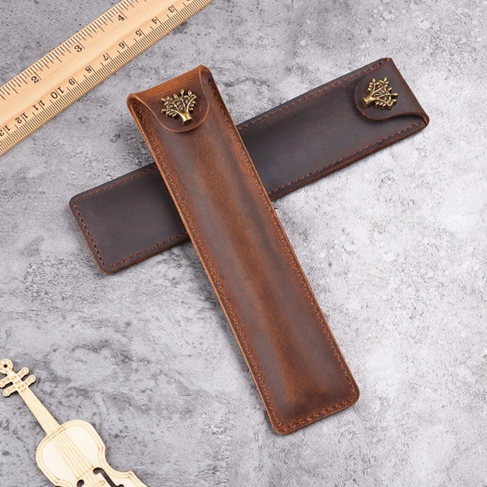 Detalle de DONGKER Leather Pen Case — Vintage Snap Button Pencil Pouch