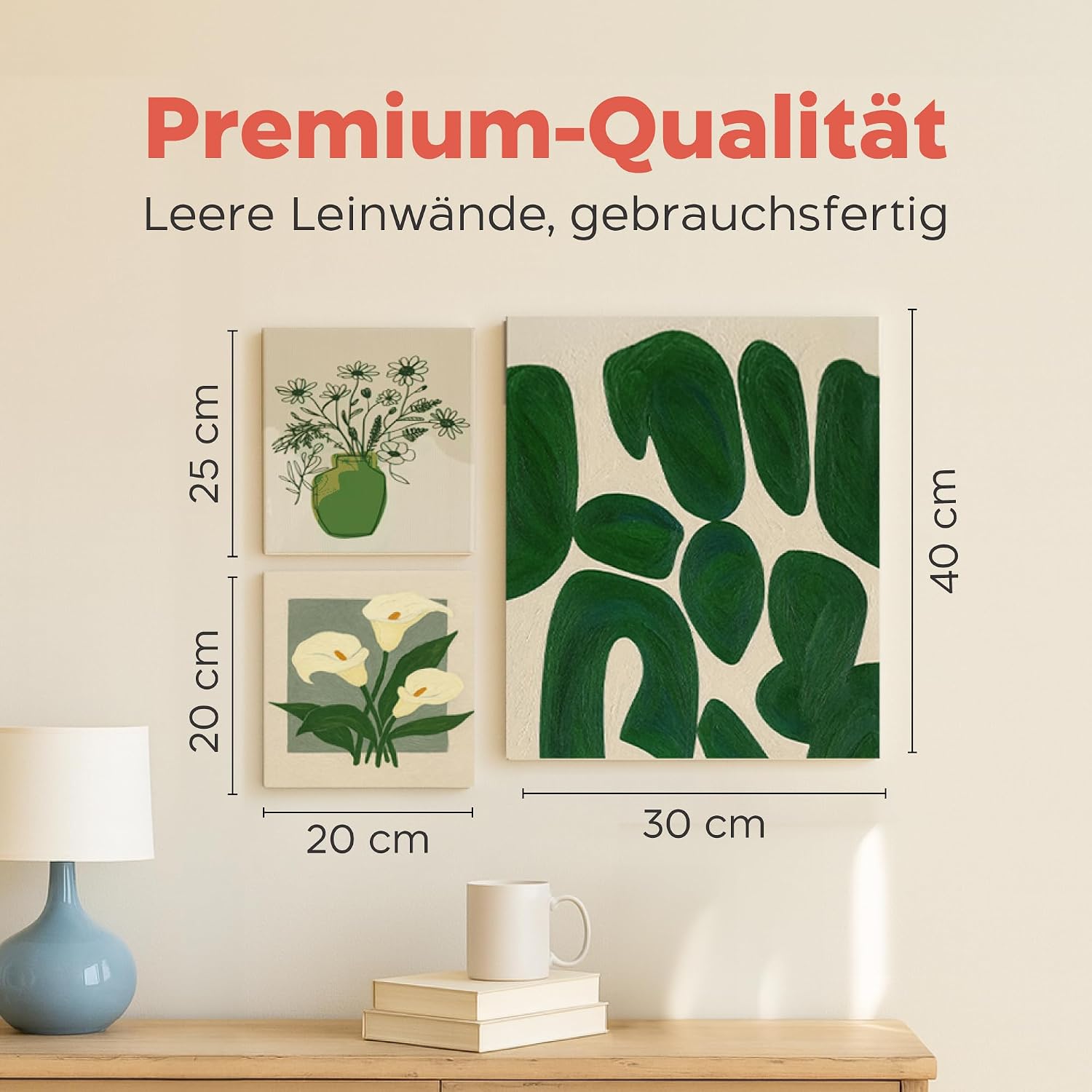 Detalle de Zenacolor Leinwand zum Bemalen Set (30 Stück) – 3 Größen, 100% Baumwolle, für Acryl & Öl