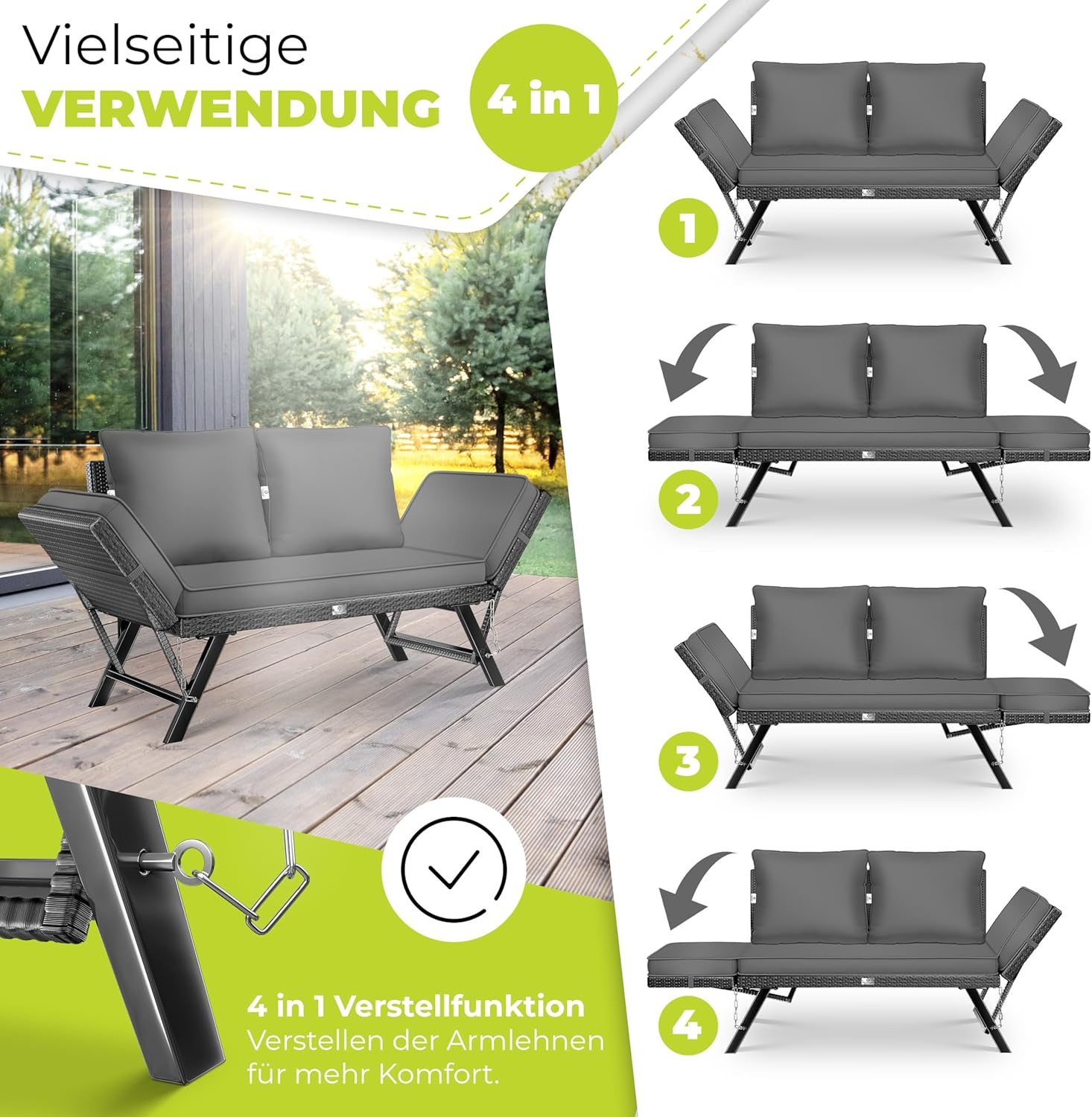 Thumbnail 3 de KESSER® Banco de jardín Luna 4 en 1 reclinable y resistente