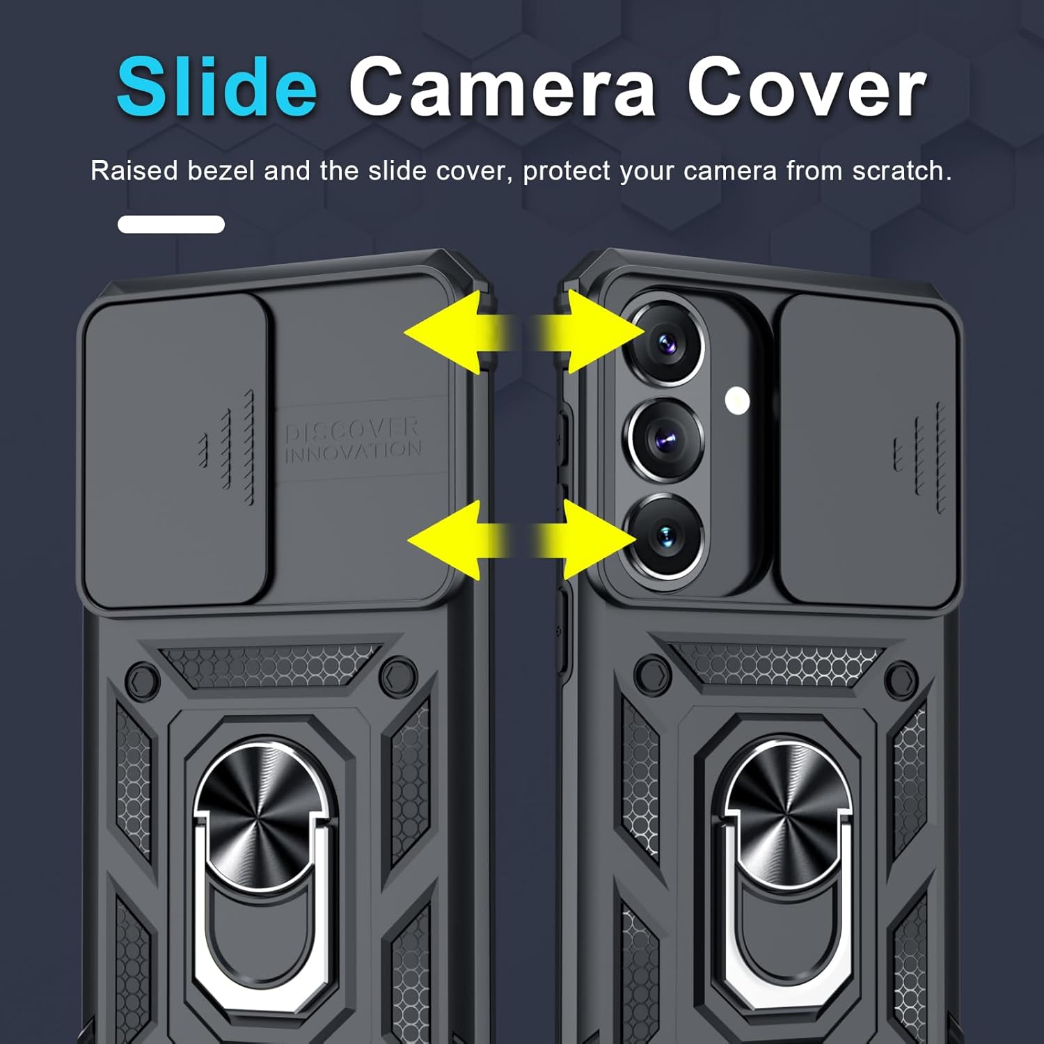 Thumbnail 2 de Janmitta Galaxy S26 Compatible Case with Slide Camera Lens Cover, Tempered Glass Screen Protector, and 360° Metal Kickstand Ring Holder (Black)