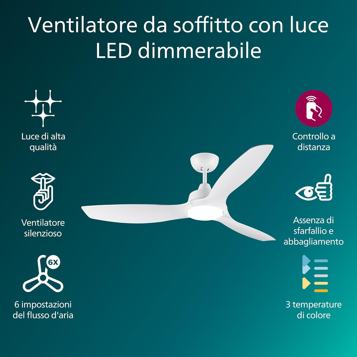 Thumbnail 1 de Philips Fixed blade Fan ceiling 52" (132 cm) da soffitto bianco 35W+24W con timer e telecomando