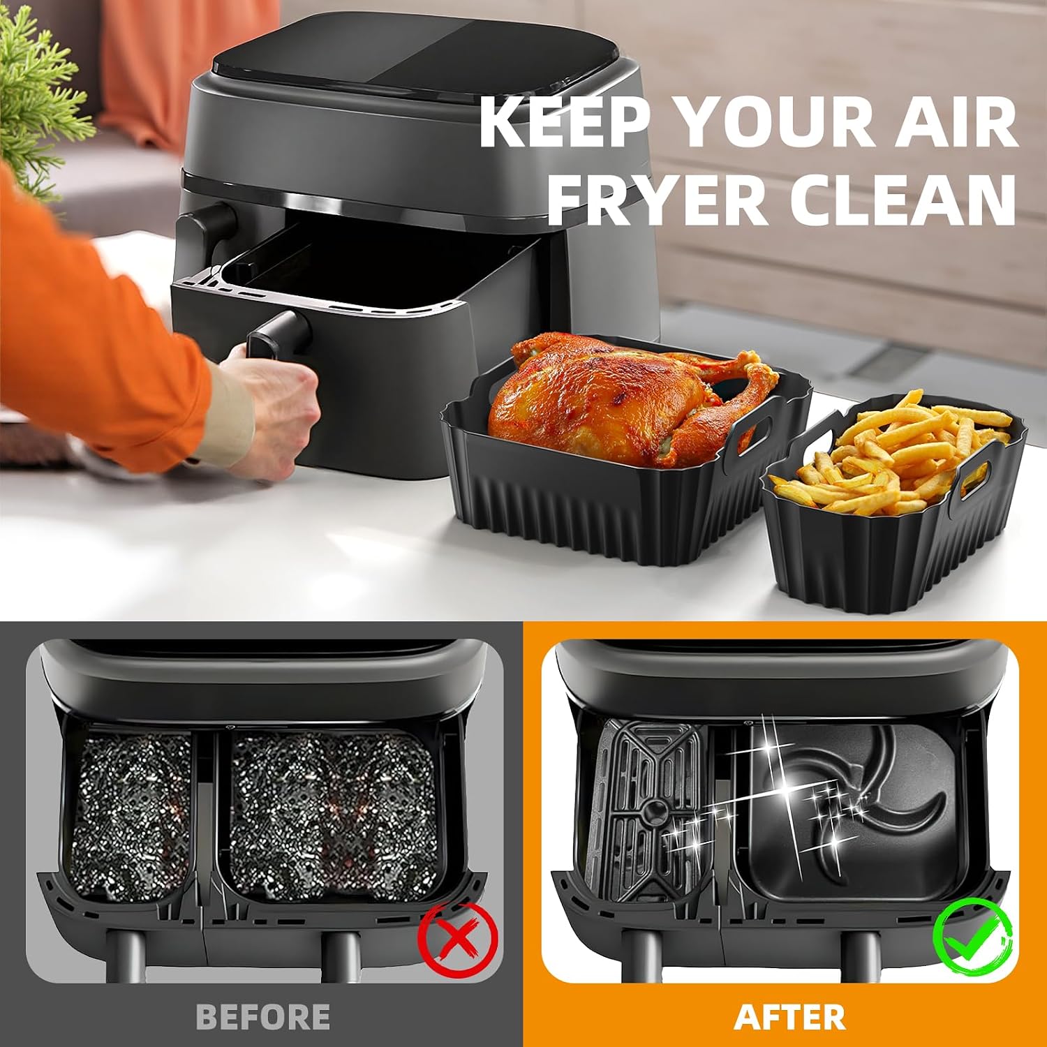 Detalle de HONYAO ZSY322 siliconen bakvormen voor Dual Basket-airfryers, 2 stuks