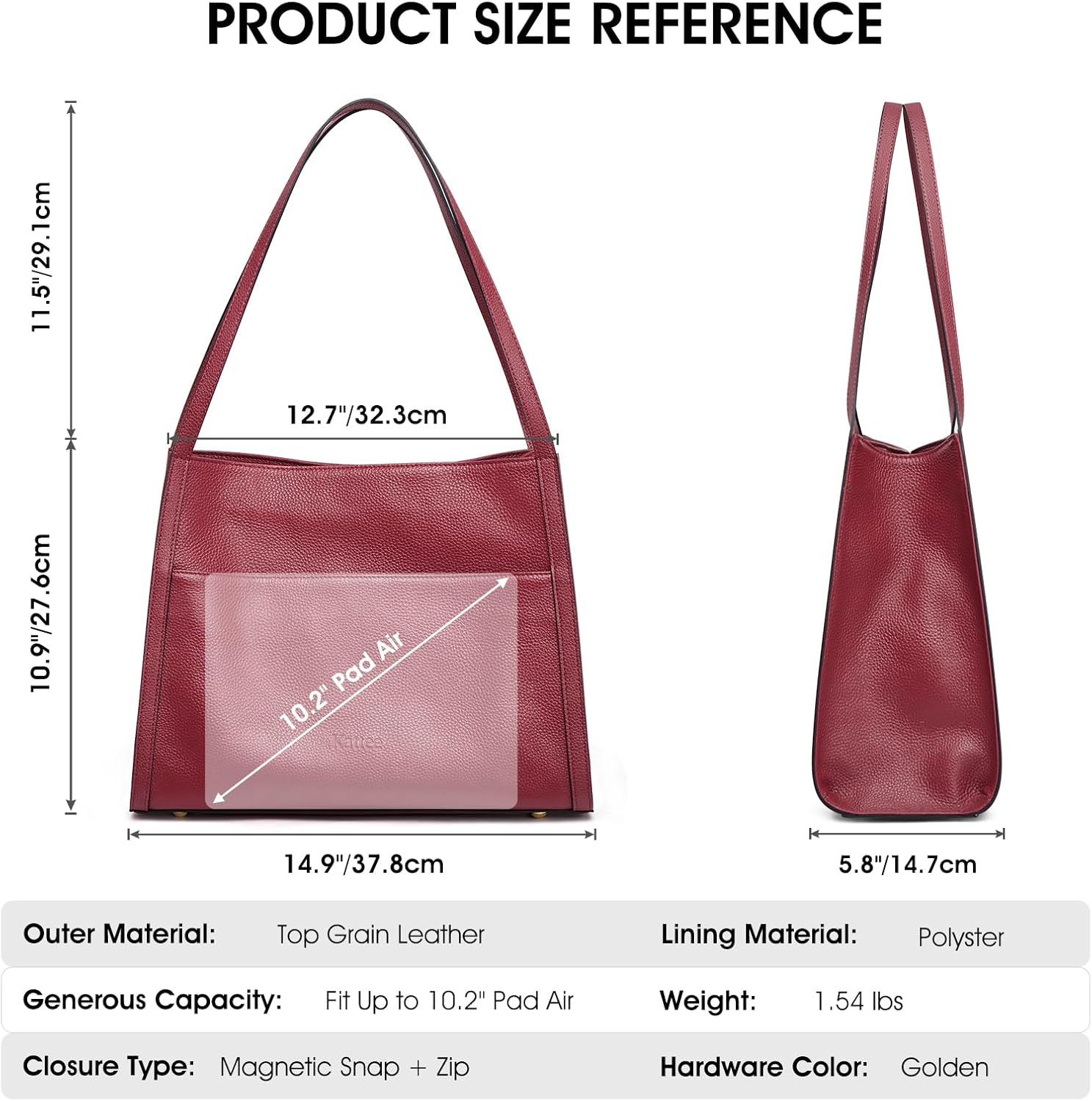 Detalle de Kattee Soft Genuine Leather Tote Bag for Women: A Practical, Lightweight Leather Shoulder Bag