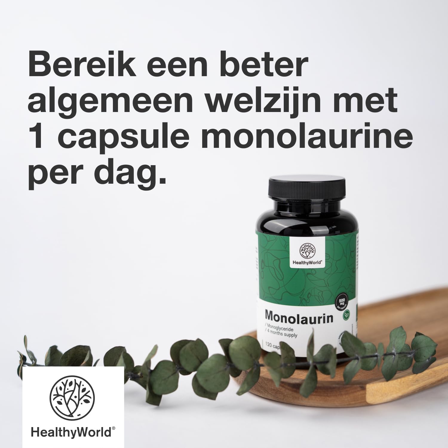 Thumbnail 3 de HealthyWorld Monolaurine – 120 plantaardige capsules, 500 mg per dagdosering