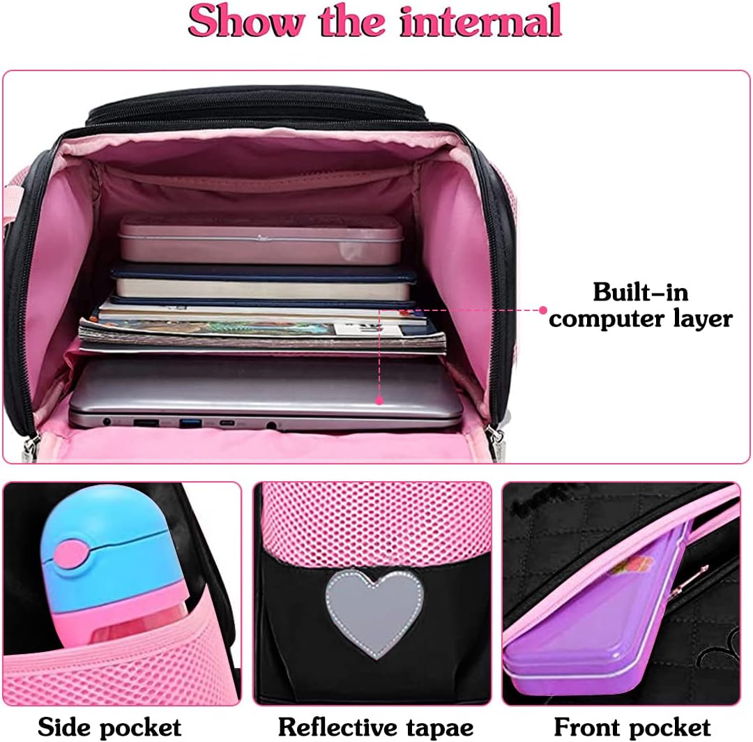 Detalle de FEWOFJ Cat School Backpack for 8-16 Year Old Girls and Matching Lunch Tote