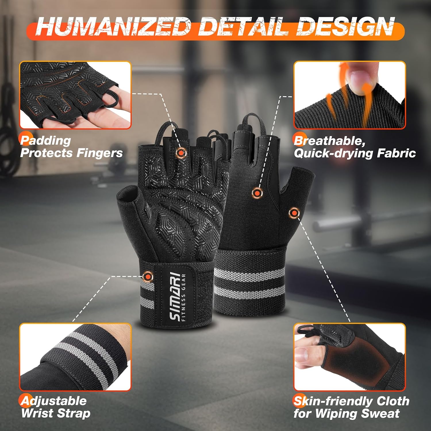 Detalle 1 de SIMARI Workout Gloves with Wrist Wrap, SBR Padding and Silicone Grip