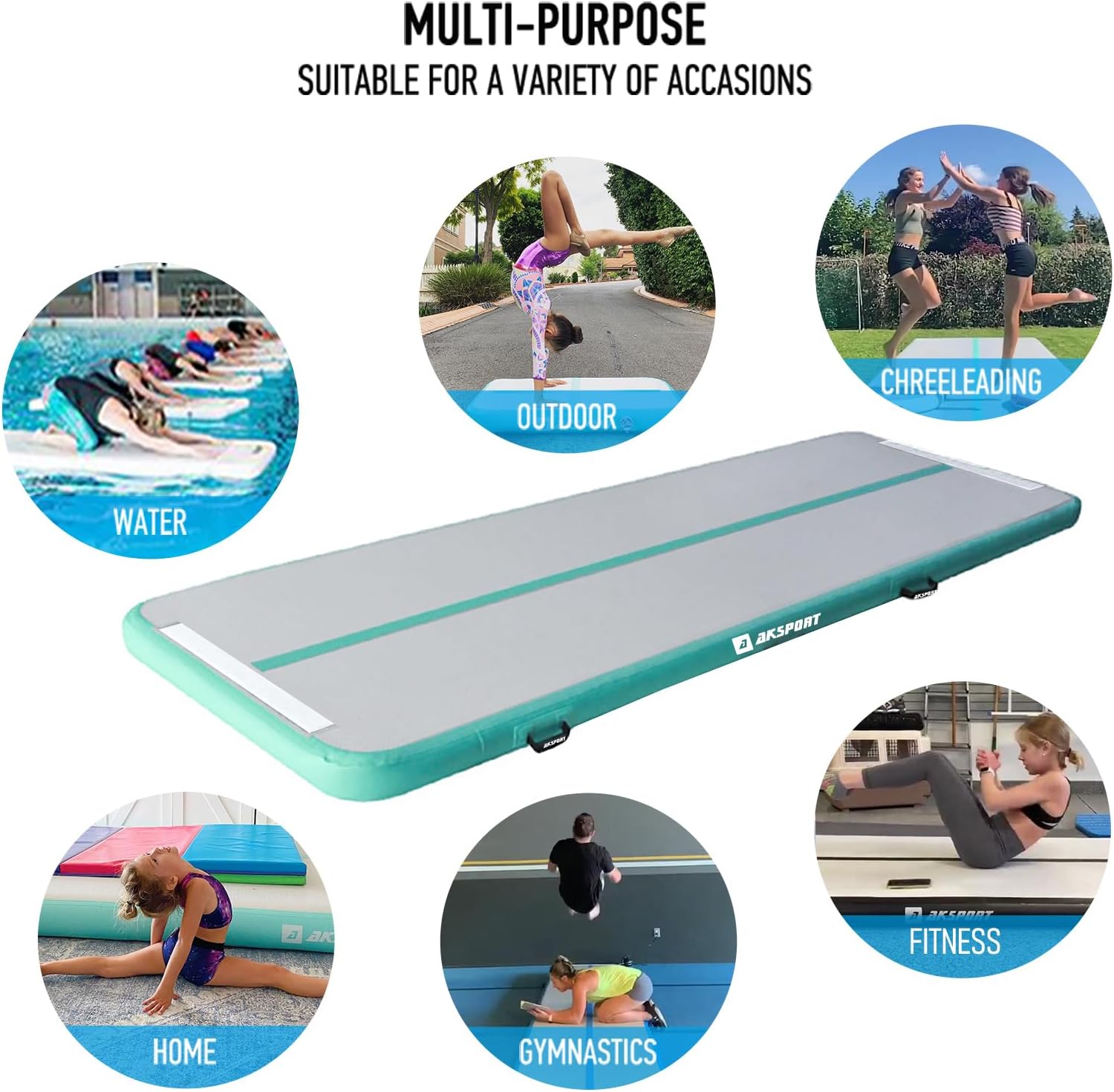 Thumbnail 5 de AKSPORT Gymnastics Air Mat Inflatable Tumble Track with Air Pump (Connectable Floor Mat for Home, Gym, Training)