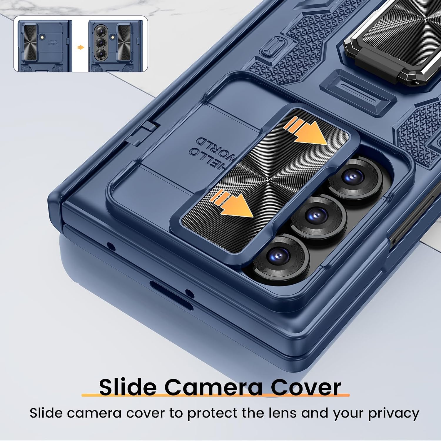 Thumbnail 3 de VEGO for Samsung Galaxy Z Fold 7 Case (Blue) with Hinge Protection, Slide Camera Cover, 360° Ring Stand & Built-in Screen Protector