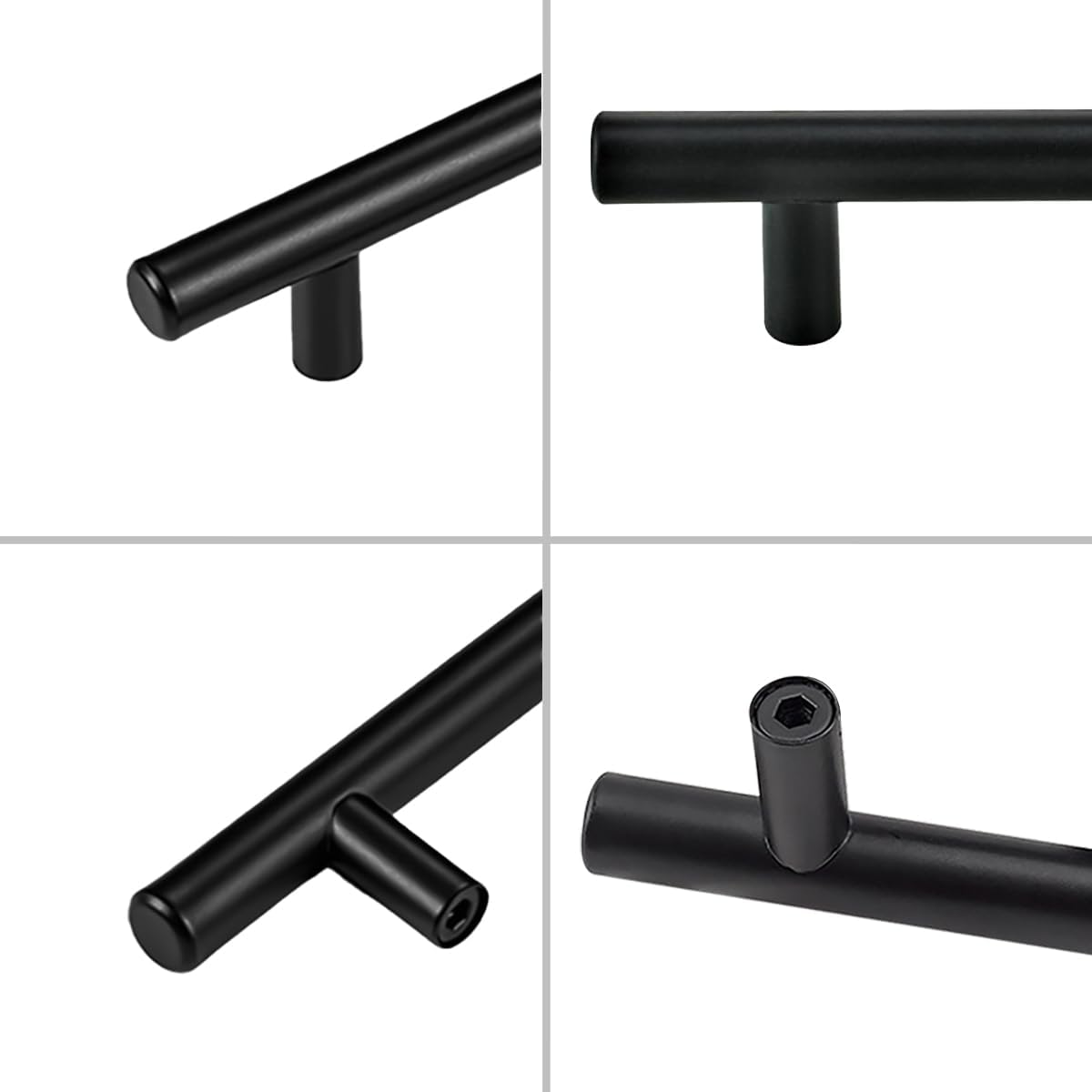 Thumbnail 3 de 20 Pack Black Stainless Steel T-Bar Handles for Kitchen Cabinets, 128mm Hole Centre