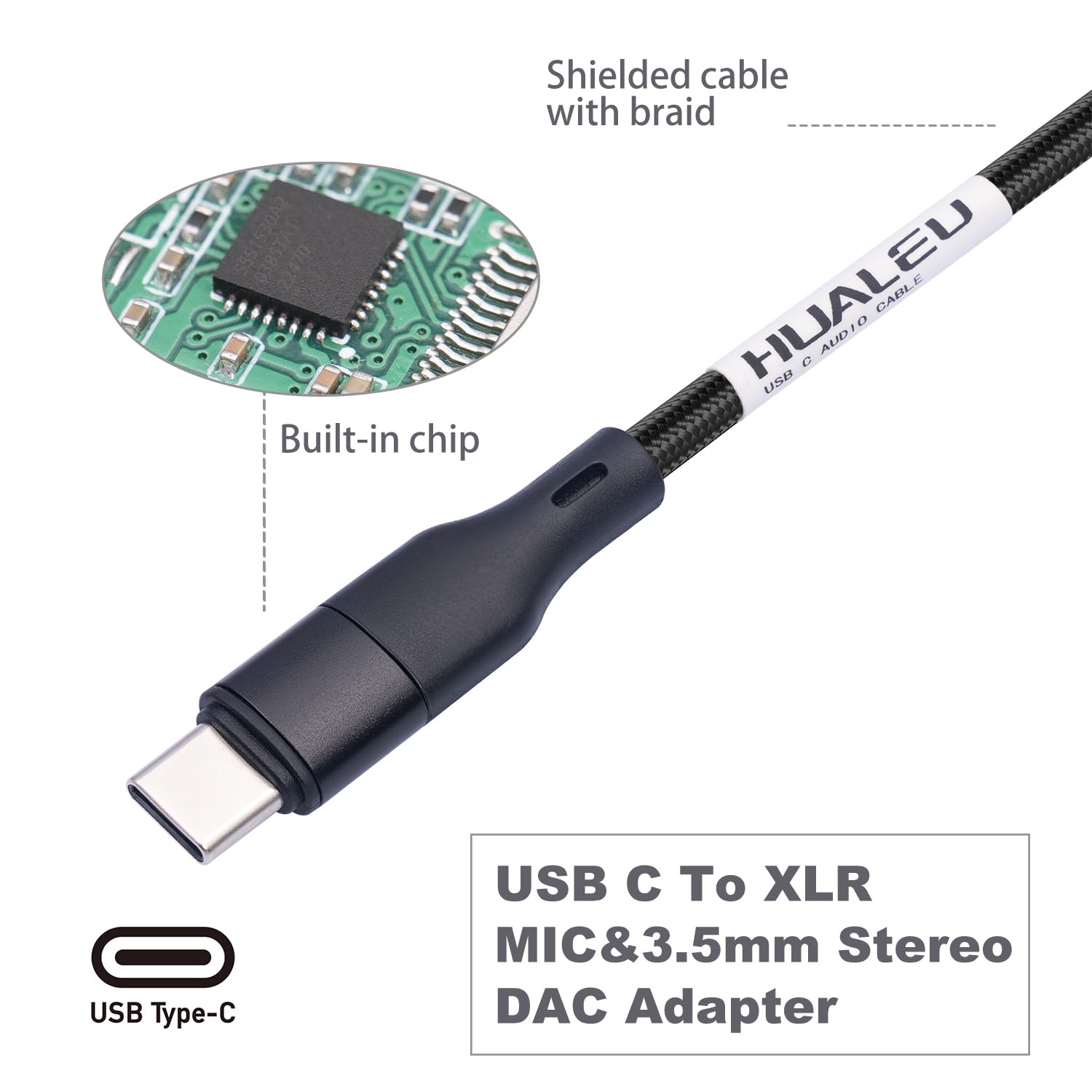 Detalle 2 de HUALEU NTY35 USB-C Microphone Cable with XLR and 3.5mm Stereo Output, 6.6 ft