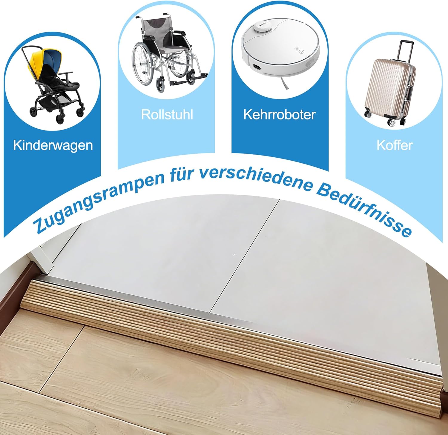 Thumbnail 4 de CUTIS Türschwellenrampe aus Naturkautschuk (90 x 6 x 2 cm) für Saugroboter, Rollatoren, Kinderwagen & E-Scooter