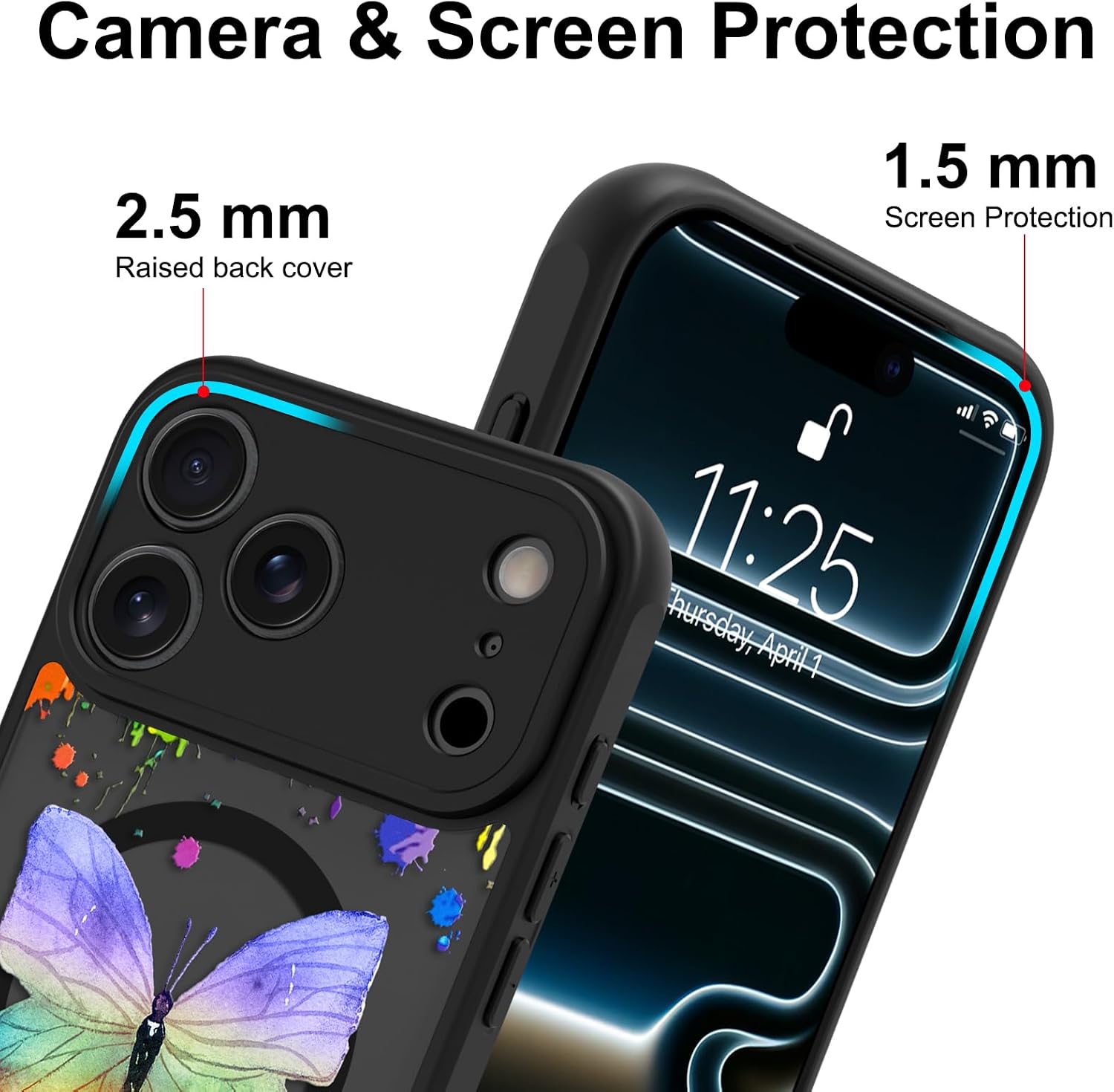 Detalle de MZELQ 2209610-17PM-ColorButBla iPhone 17 Pro Max Magnetic Case, Frosted Butterfly