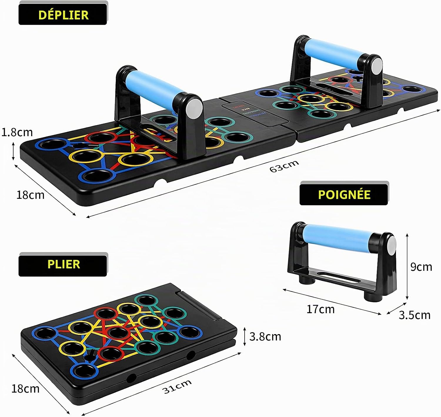Thumbnail 5 de Push Up Board Pliable Ensemble de planches push-up 24 en 1 — portable et robuste pour la maison
