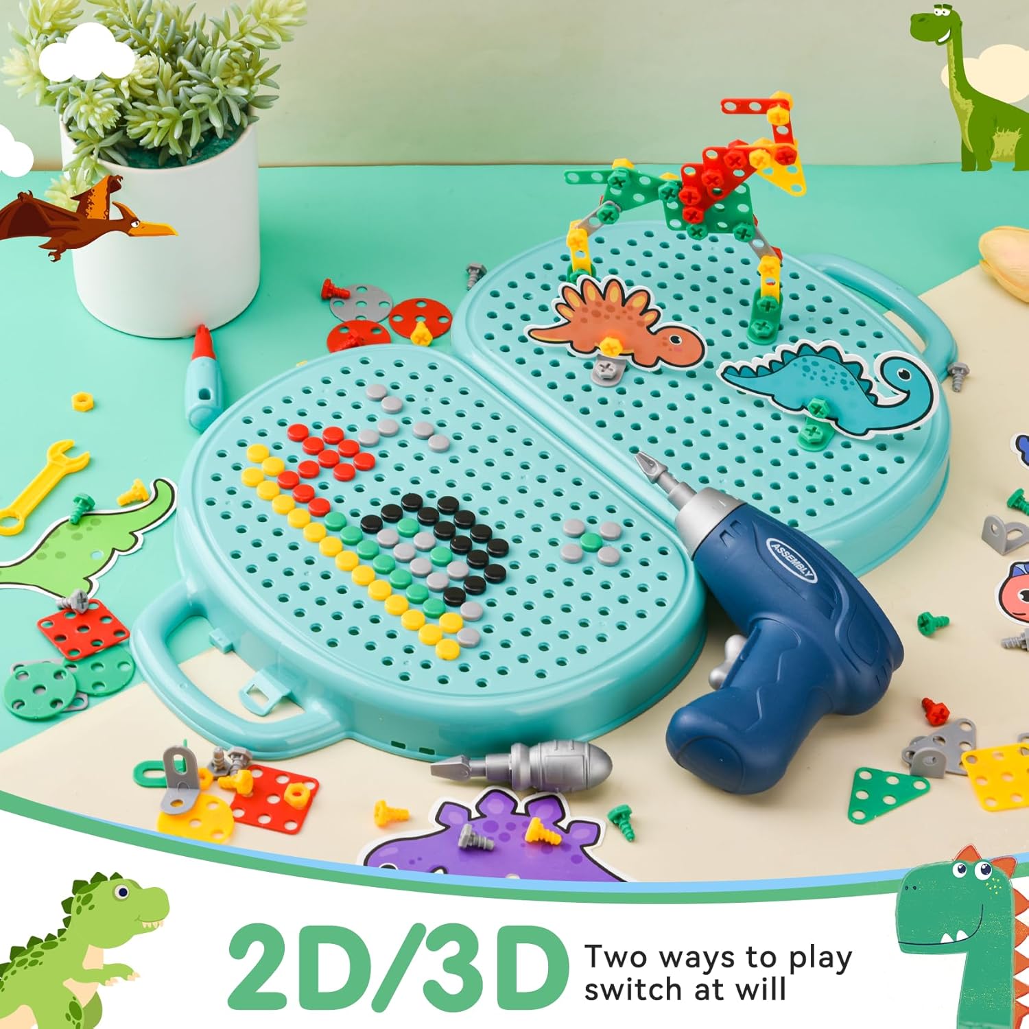 Detalle de DAOUZL Montessori Scatola Giocattolo con Trapano Elettrico: Set attrezzi Montessori con 206 pezzi