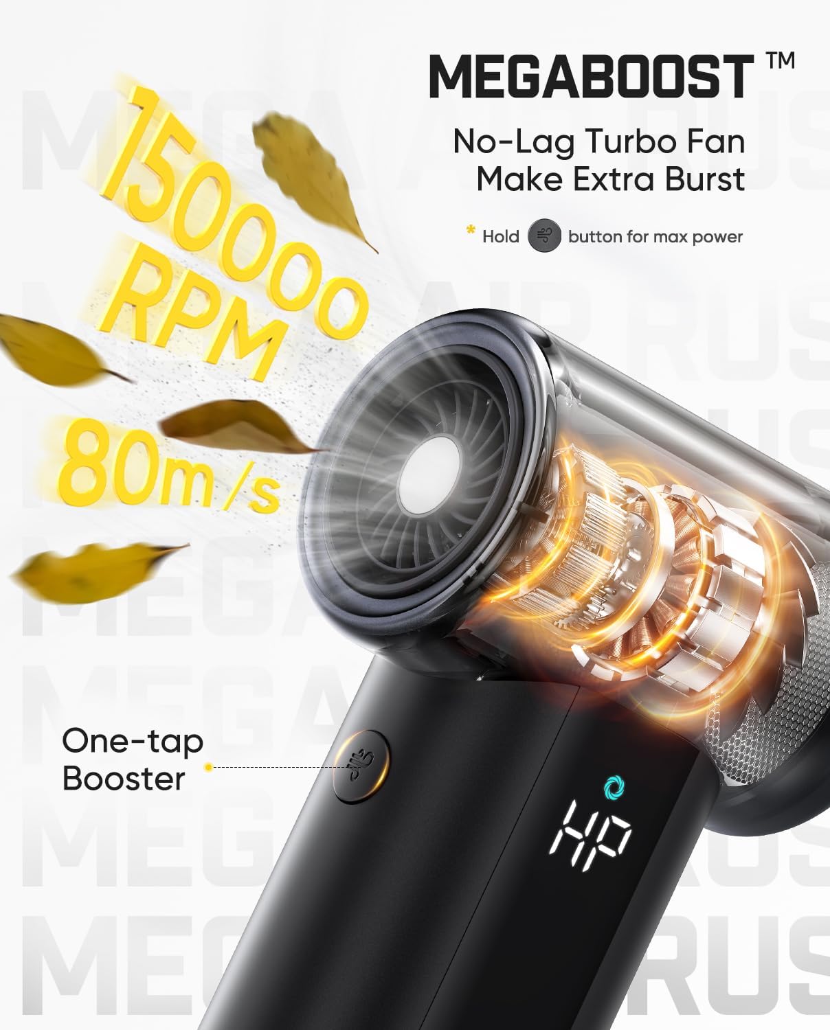 Detalle de Fanttik B11 Pro Max Electric Air Duster: 150,000 RPM Power with Boost, 28.08Wh Battery, and 5-Head Kit