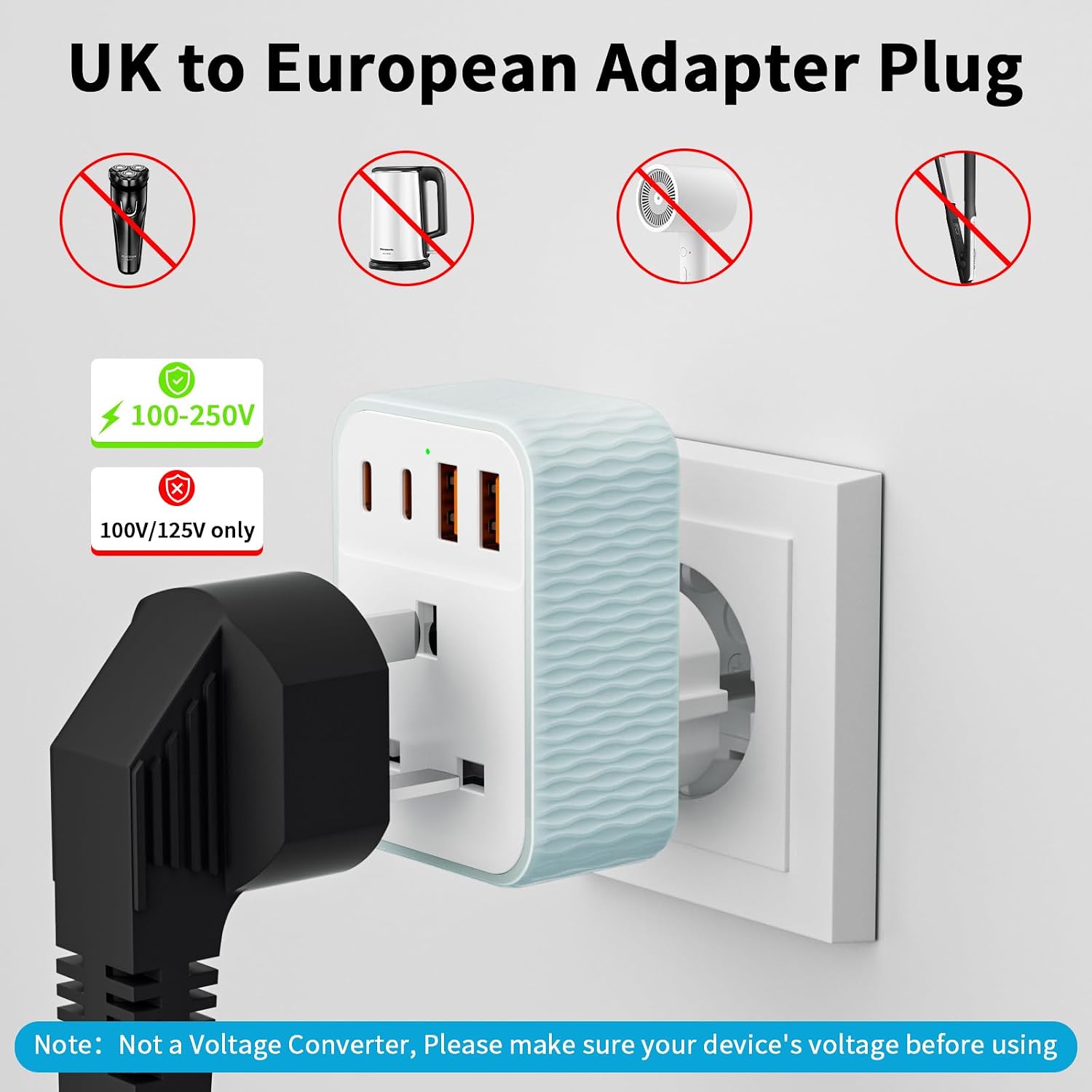 Detalle de Vecbmn UK to European Plug Adapter 4000W