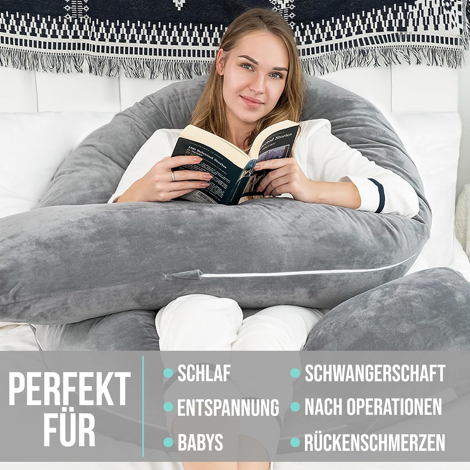 Detalle 2 de Strex Schwangerschaftskissen XXL (280 cm) mit abnehmbarem Bezug – Seitenschläferkissen & Stillkissen