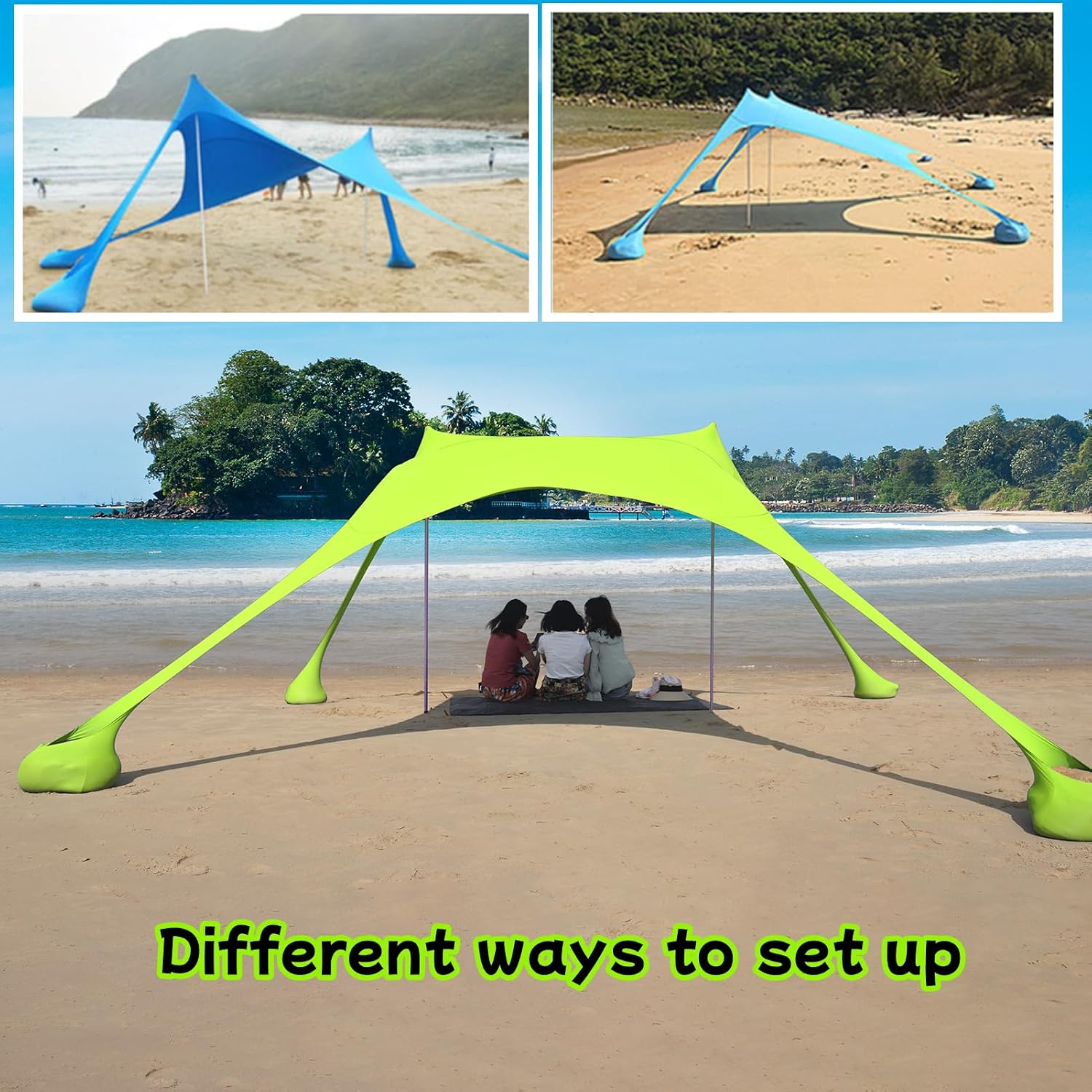 Detalle de Floving Strand Schatten Zelt Markise für 4–5 Personen (Grün, L) – wasserfest, leicht & robust