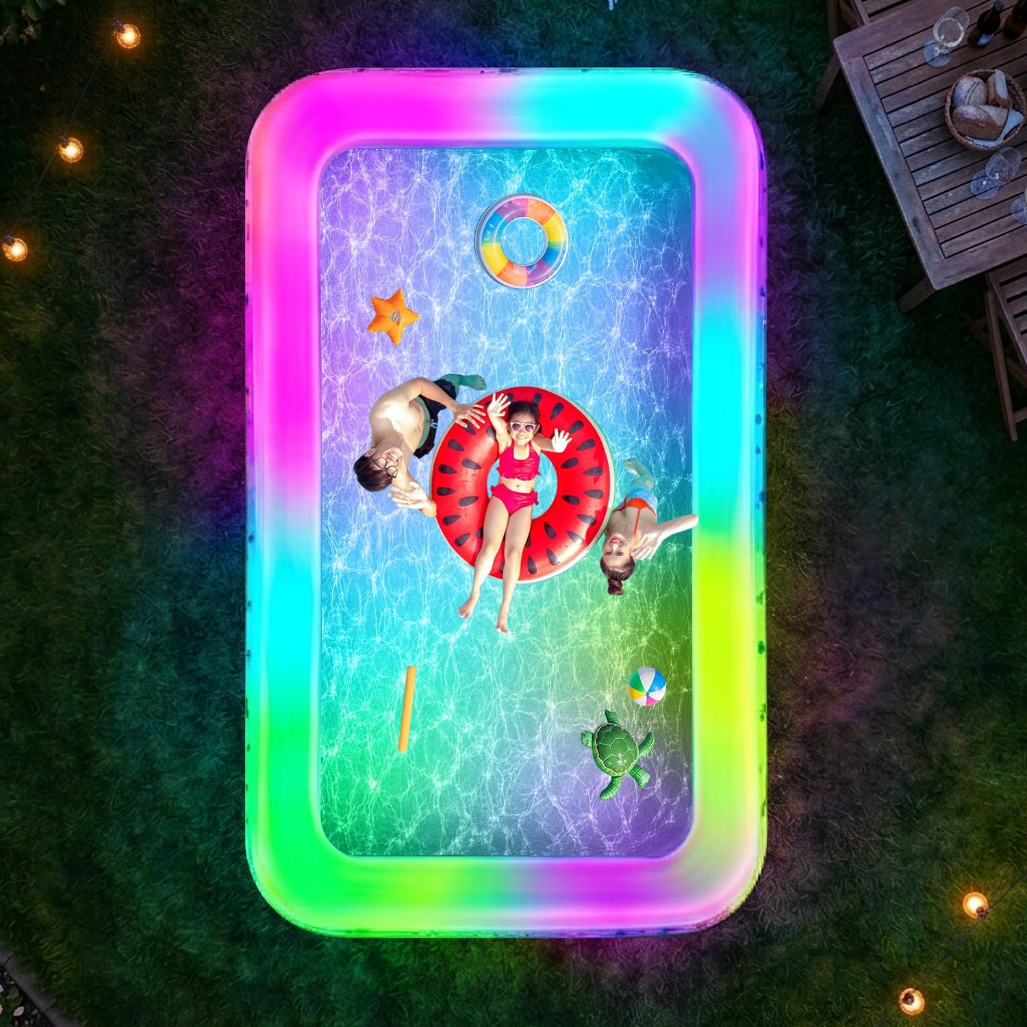 Thumbnail 6 de Large Inflatable Pool with Lights (145" x 74" x 22") — Solar-Powered, UV-Resistant, 744-Gallon Family Pool