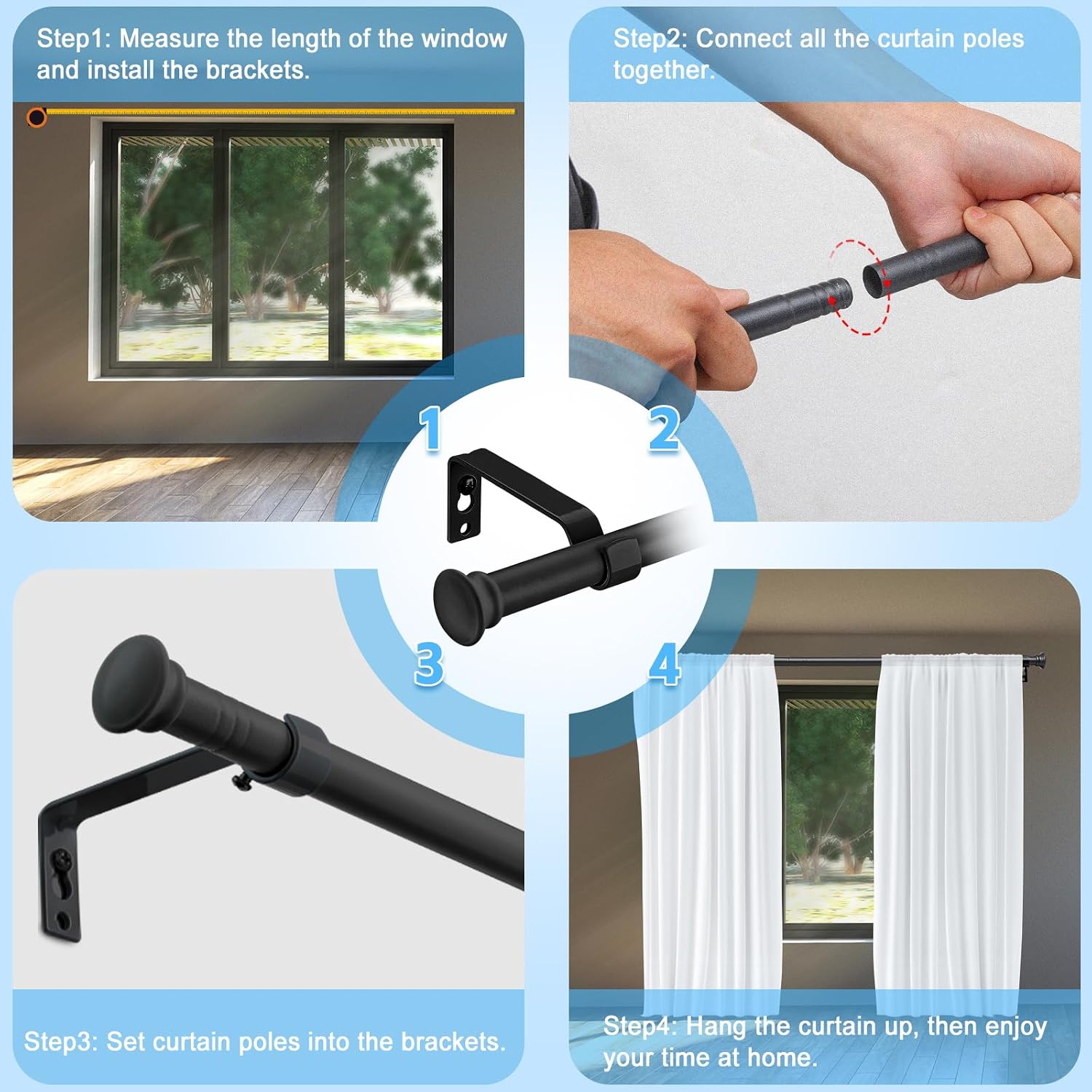 Thumbnail 4 de Curtain Poles 76–157 cm Matte Black