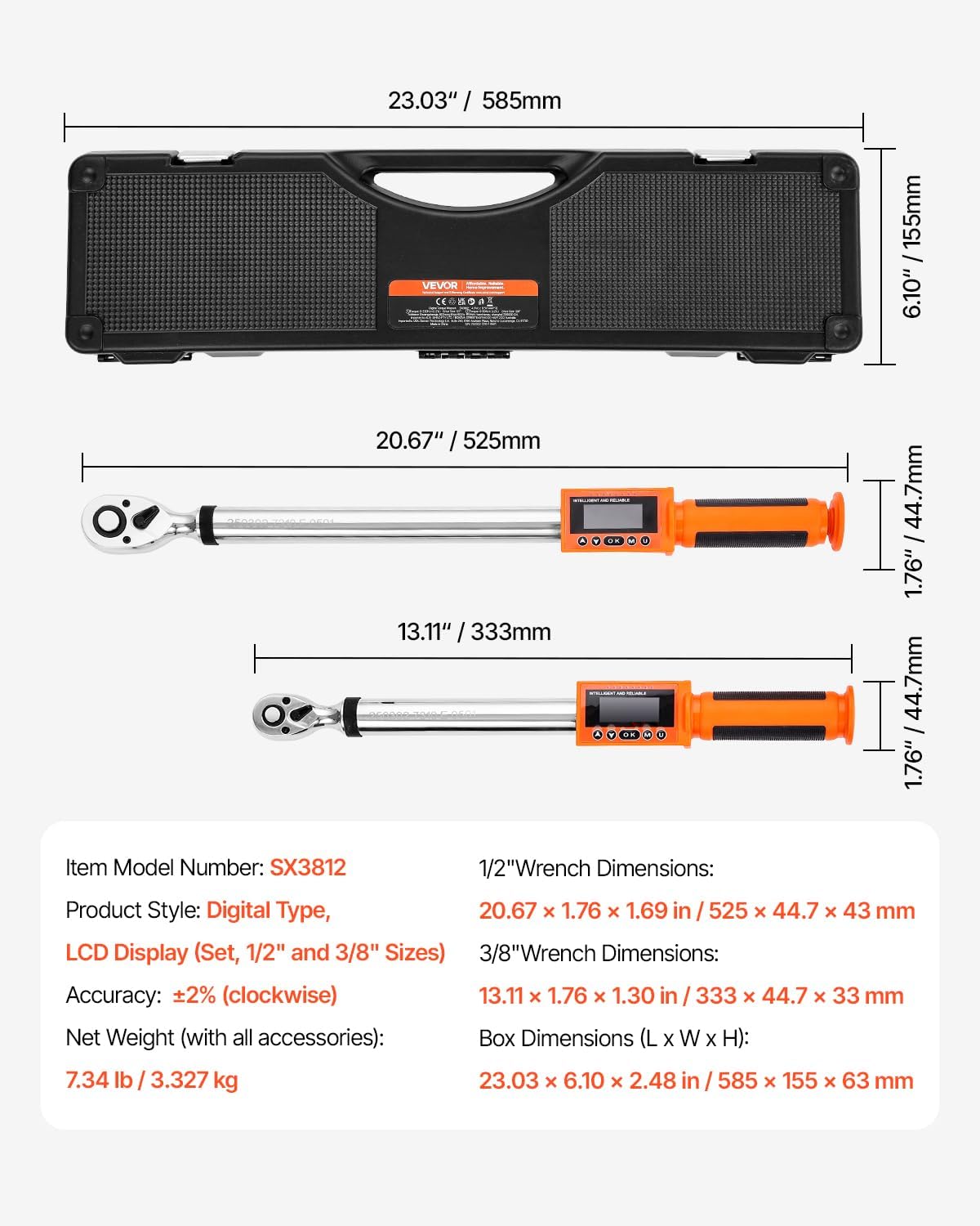 Thumbnail 6 de VEVOR SX3812 Digital Torque Wrench Set, 3/8 and 1/2-Inch Drives