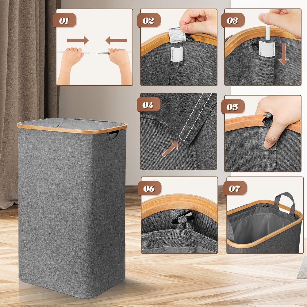 Detalle 2 de OUSFOT Cesto Ropa Sucia XL con Tapa 🧺 Fácil de Montar